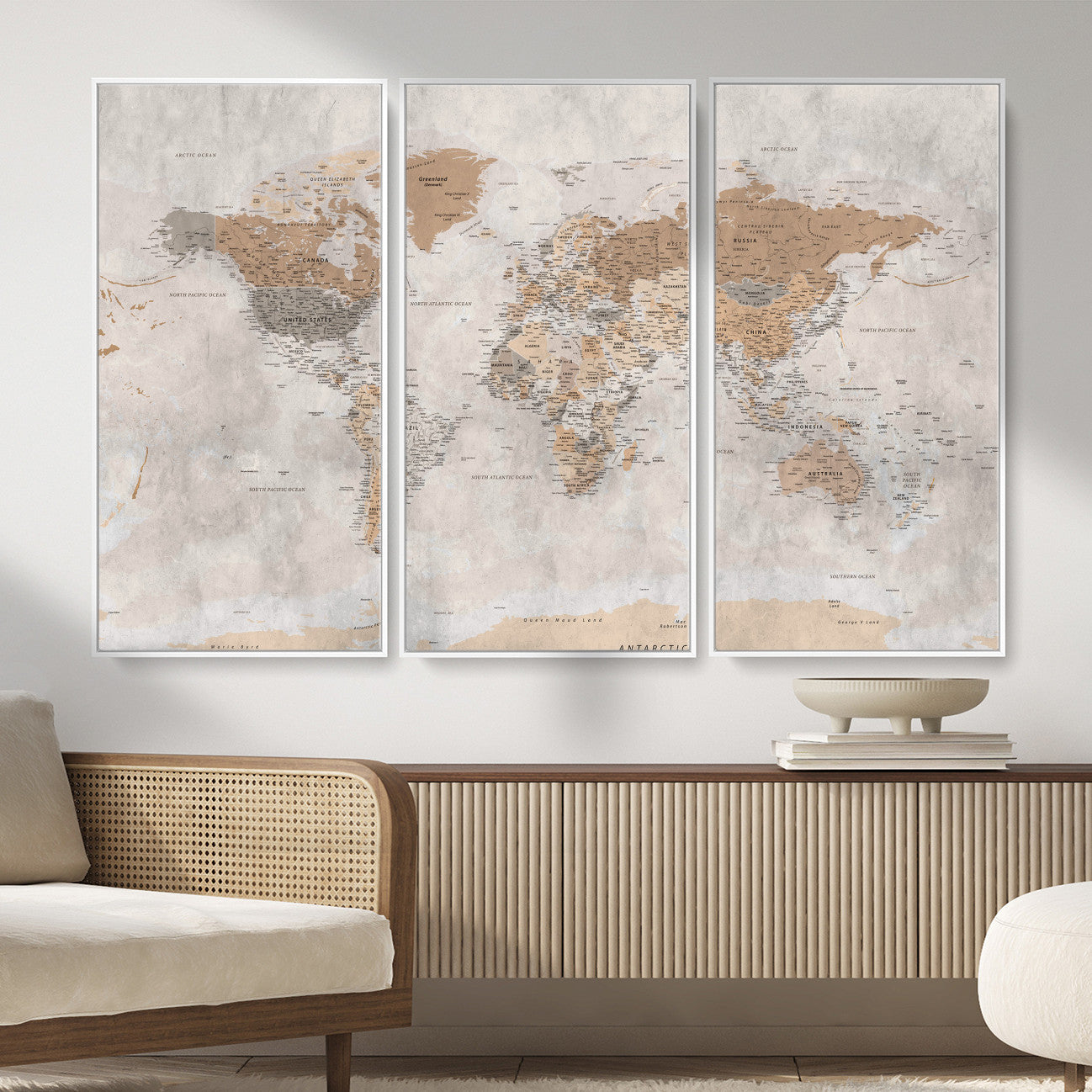 34051638-MGV-CV-36X24 - World Map Wall Art Canvas Print, Modern Decorative Framed Map Artwork Prints for Living Room, Office, Bedroom Wall Decor