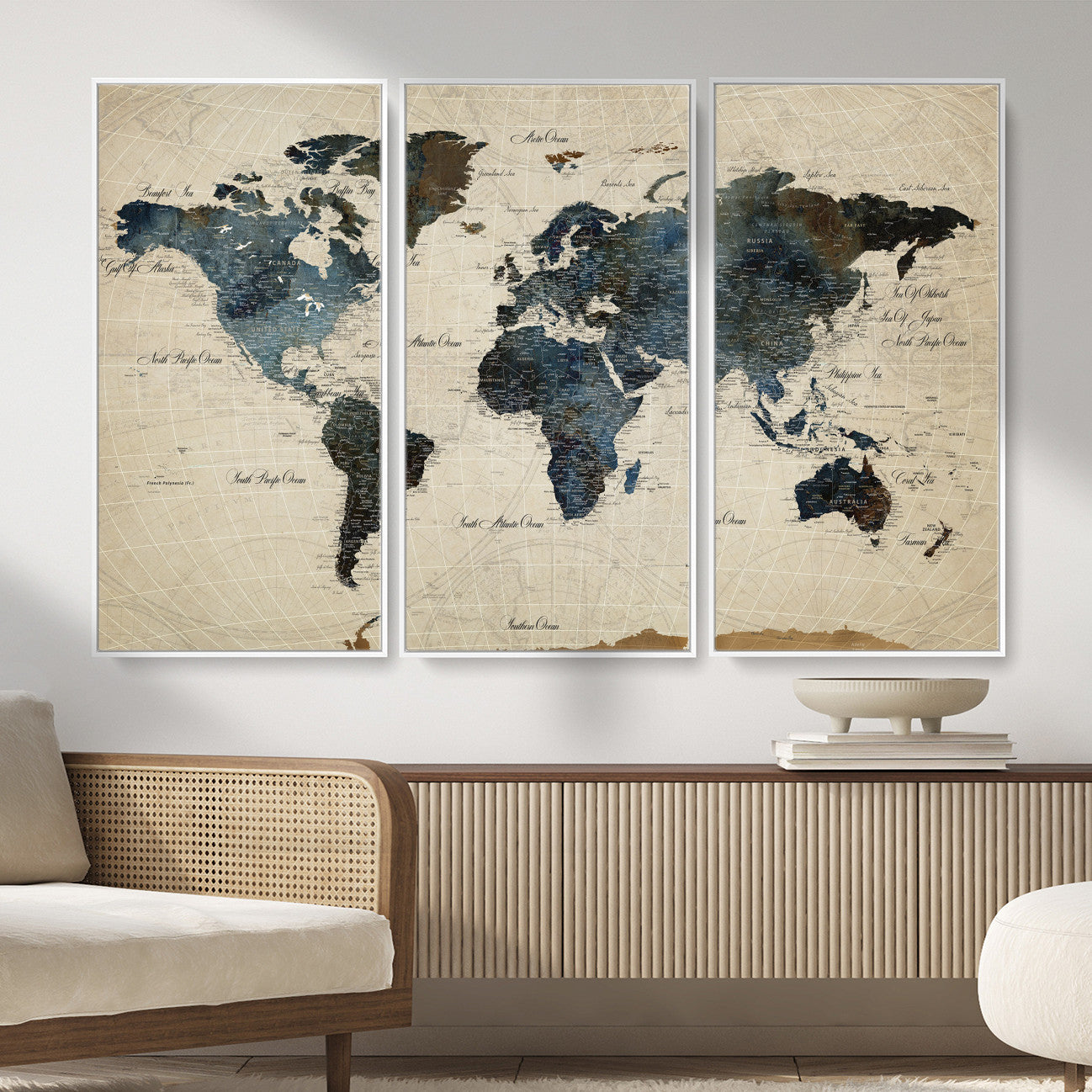 72927803-MGV-CV-36X24 - World Map Wall Art Canvas Print, Modern Decorative Framed Map Artwork Prints for Living Room, Office, Bedroom Wall Decor