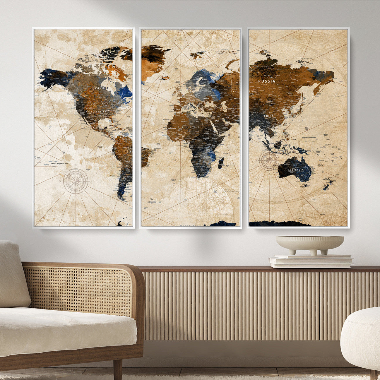 15727090-MGV-CV-36X24 - World Map Wall Art Canvas Print, Modern Decorative Framed Map Artwork Prints for Living Room, Office, Bedroom Wall Decor