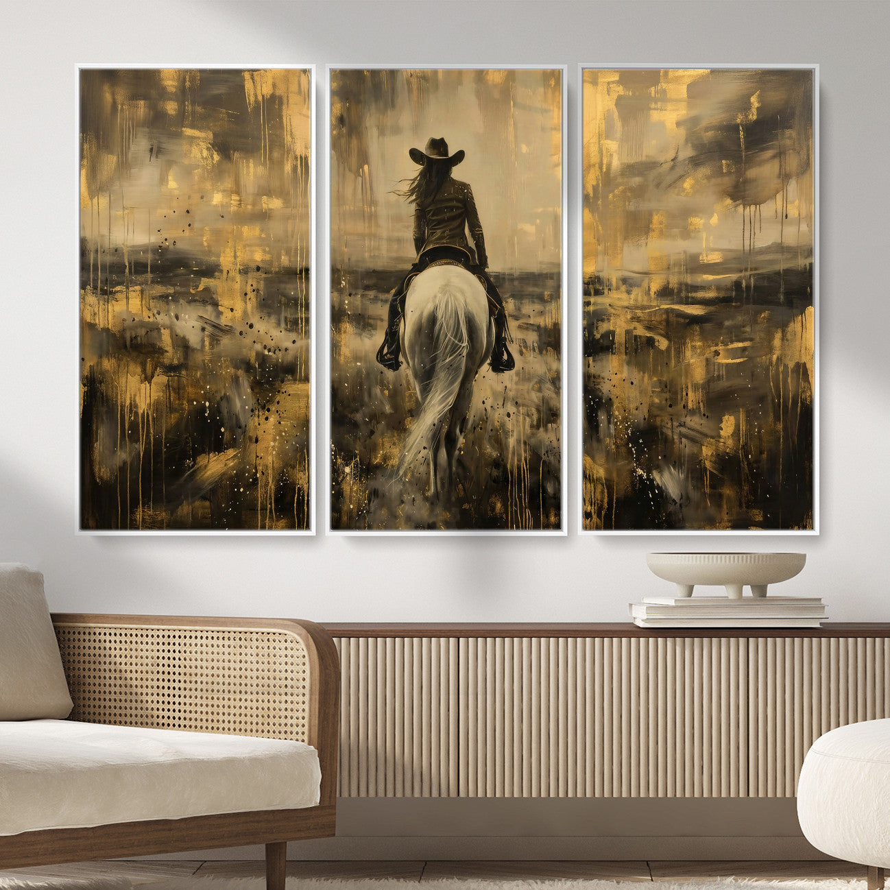 20465530-MGV-CV-36X24 - Cowgirl Wall Art Canvas Print, Western Horse Rider Wall Art, Framed Wall Art Ready to Hang