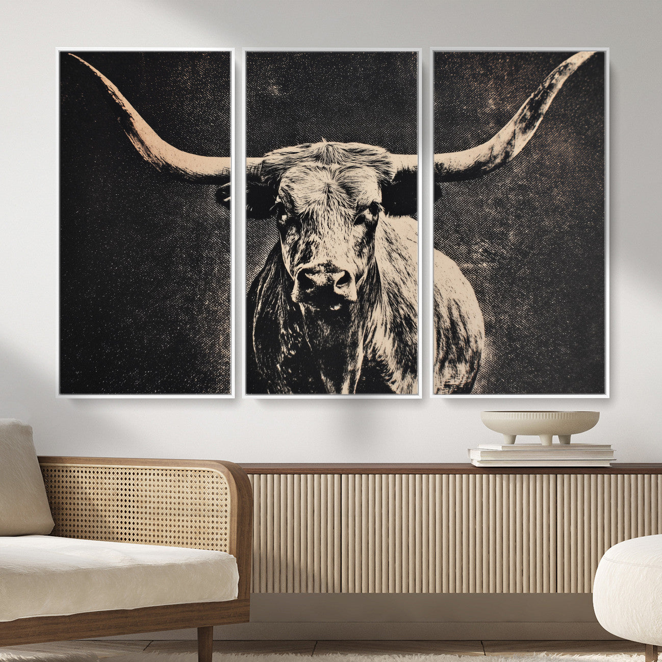 27394218-MGV-CV-36X24 - Vintage Texas Longhorn Bull Wall Art Canvas Print, Cow Portrait Photography Print, Framed Wall Art Ready to Hang