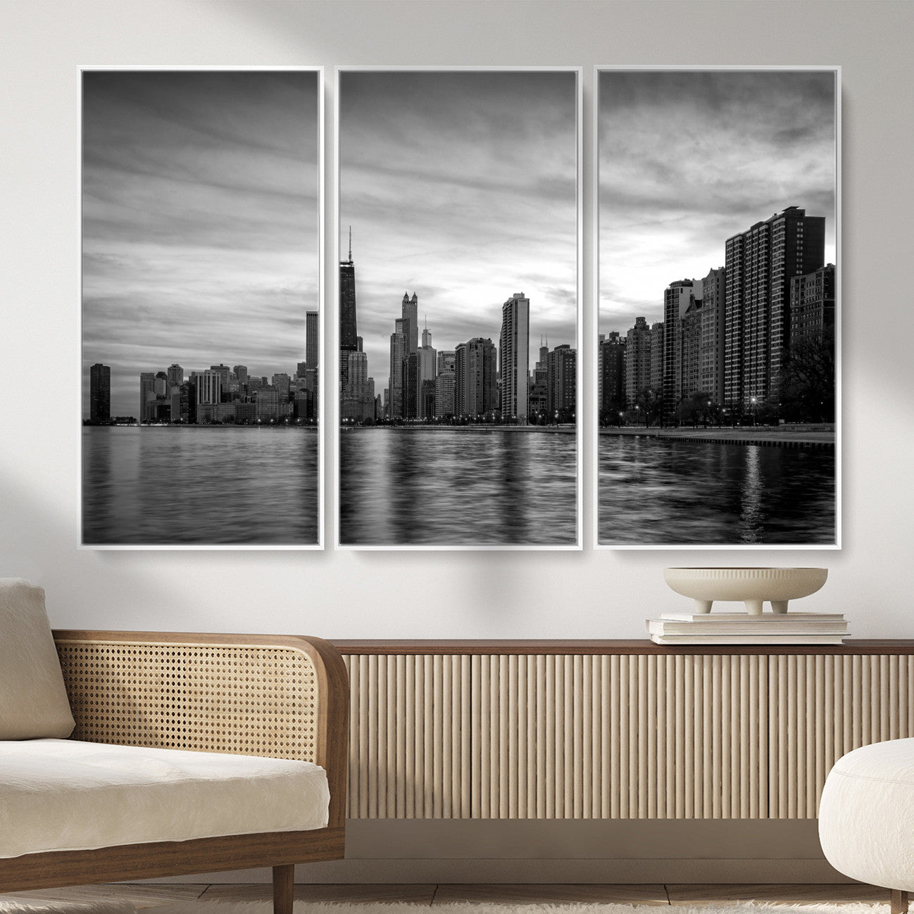 74552581-MGV-CV-36X24 - Chicago Wall Art Canvas Print, Chicago City Downtown Night Cityscape Print for Modern Urban Wall Decor