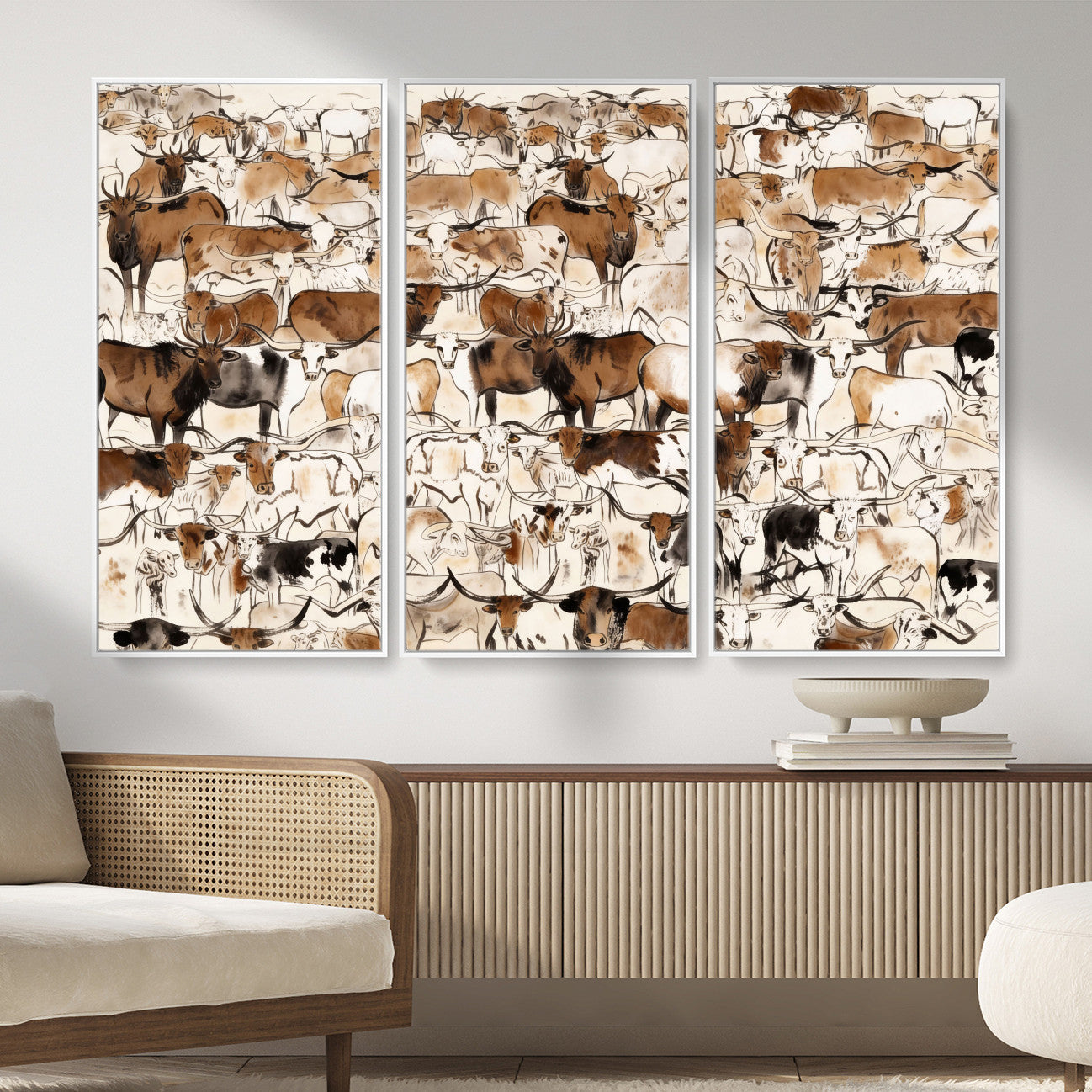 81416572-MGV-CV-36X24 - Farmhouse Animals Wall Art Canvas Print - Abstract Farm Animal Drawing Mid-Century Wall Art for Cabin Decor