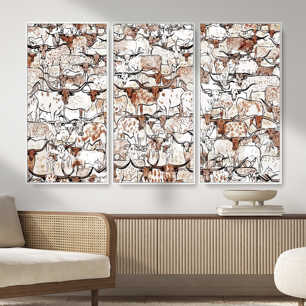 71869761-MGV-CV-36X24 - Farmhouse Animals Wall Art Canvas Print - Abstract Farm Animal Drawing Mid-Century Wall Art for Cabin Decor