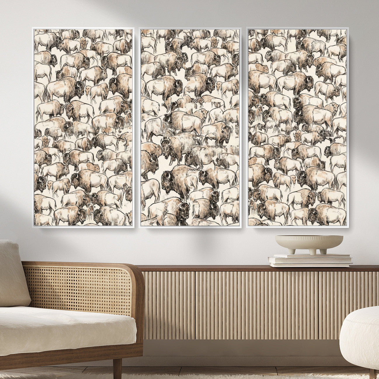 77502929-MGV-CV-36X24 - Farmhouse Animals Wall Art Canvas Print - Abstract Farm Animal Drawing Mid-Century Wall Art for Cabin Decor