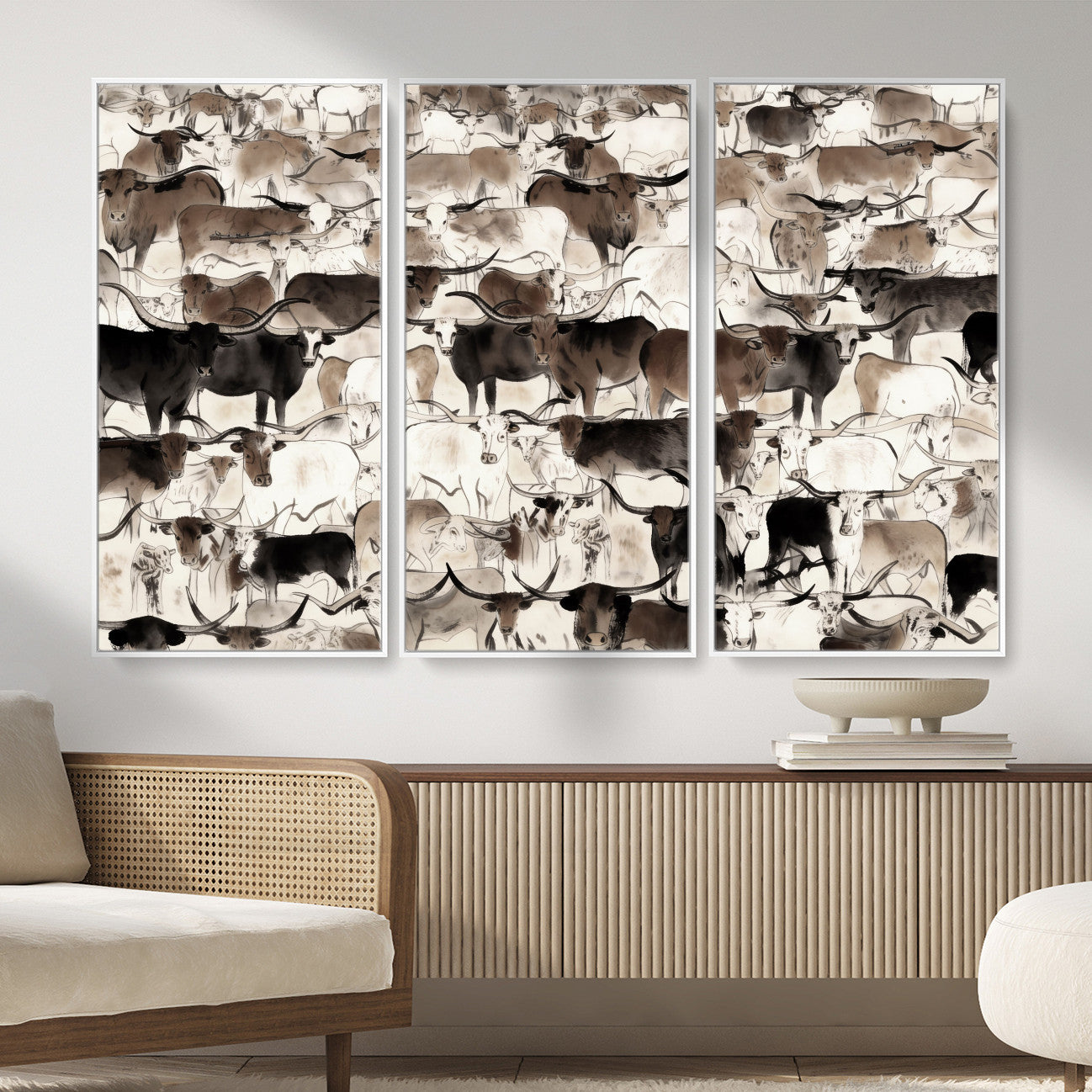 46084312-MGV-CV-36X24 - Farmhouse Animals Wall Art Canvas Print - Abstract Farm Animal Drawing Mid-Century Wall Art for Cabin Decor