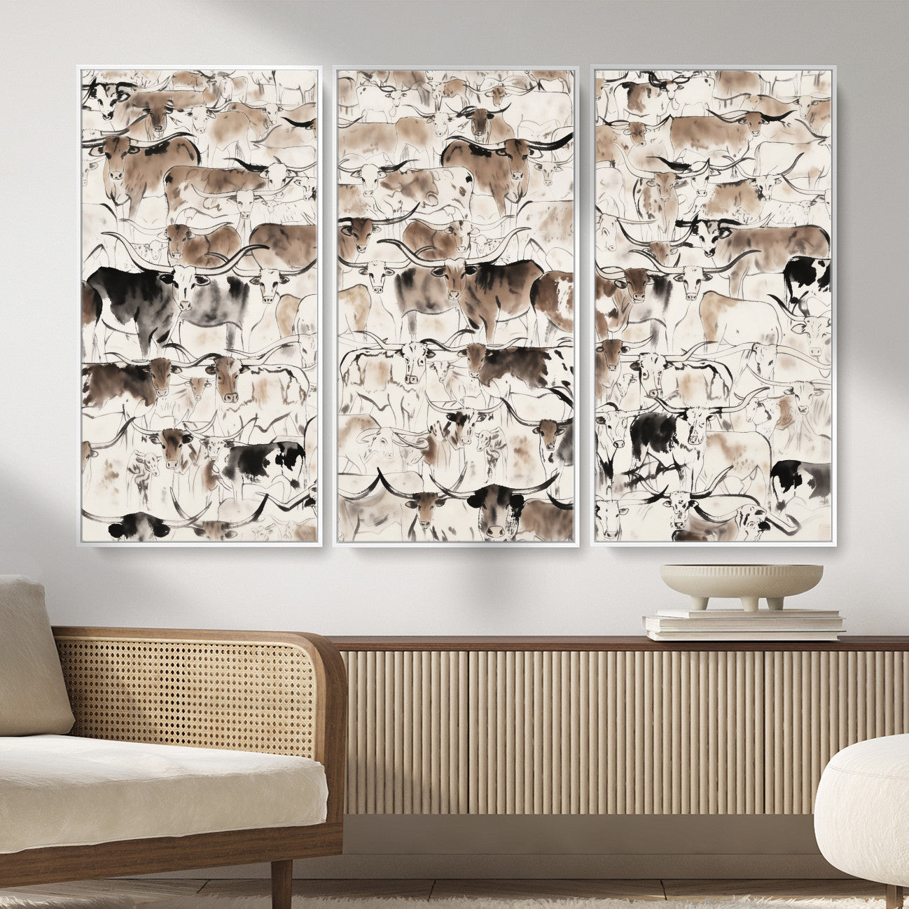 66685375-MGV-CV-36X24 - Farmhouse Animals Wall Art Canvas Print - Abstract Farm Animal Drawing Mid-Century Wall Art for Cabin Decor