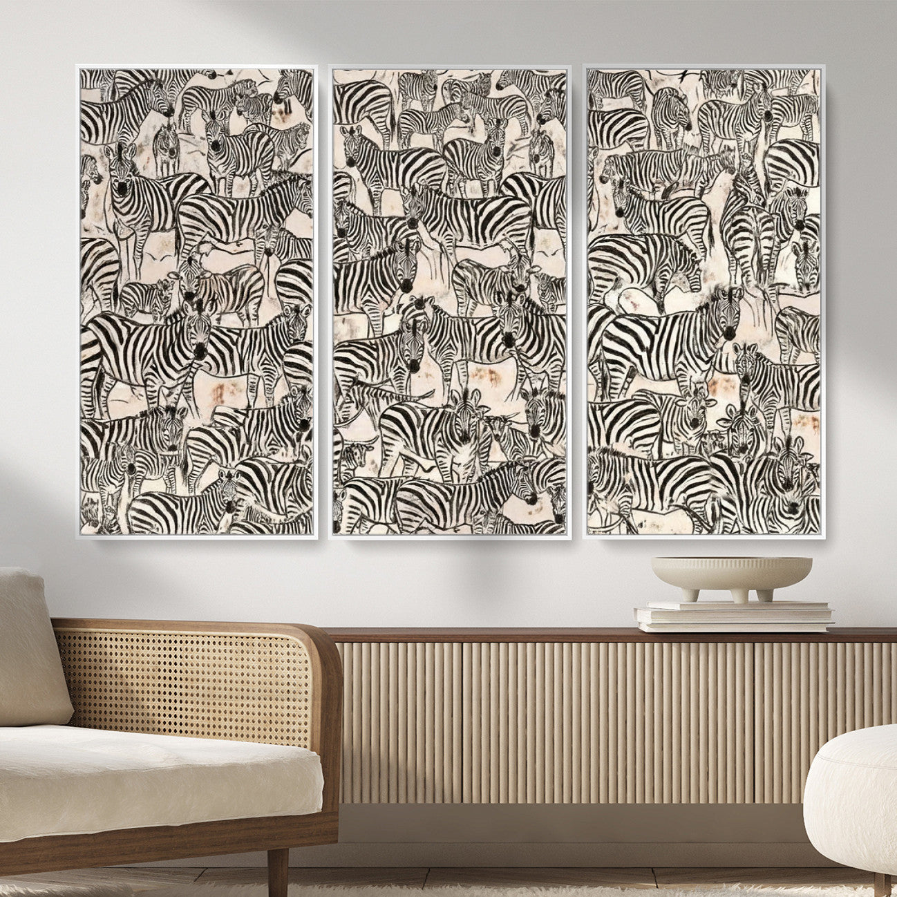 76453377-MGV-CV-36X24 - Farmhouse Animals Wall Art Canvas Print - Abstract Farm Animal Drawing Mid-Century Wall Art for Cabin Decor