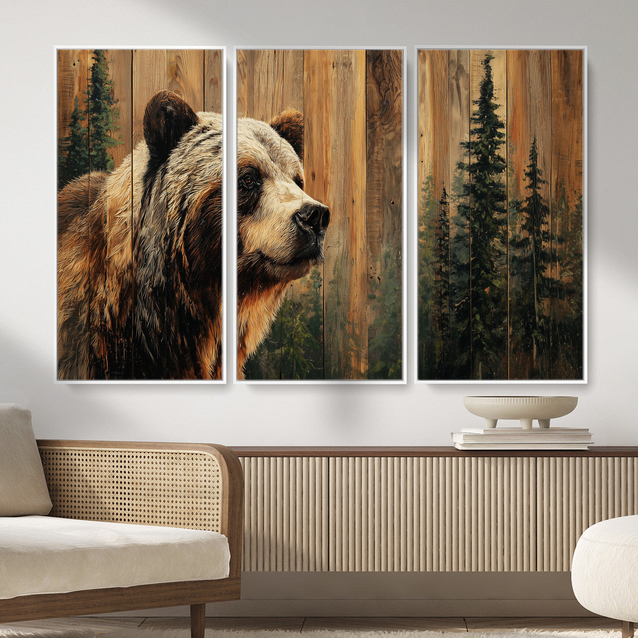 75645180-MGV-CV-36X24 - Grizzly Bear Wall Art Canvas Print, Rustic Wildlife Bear Artwork, Forest Animal Painting, Cabin Lodge Nature Wall Decor