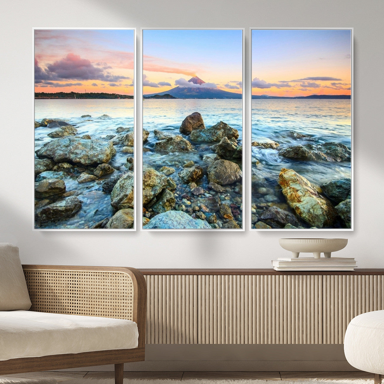46869511-MGV-CV-36X24 - Mayon Volcano Seascape Landscape Wall Art Canvas Print, Tropical Ocean Shore Mountain Canvas Print, Philippines Coastal Scenic Art Printing