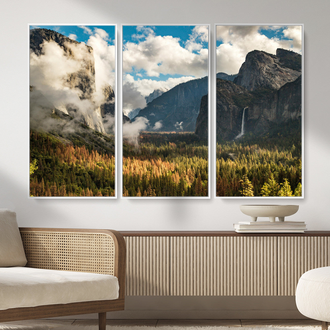 18271001-MGV-CV-36X24 - Yosemite Valley River Landscape Wall Art Canvas Print, Granite Cliffs Forest River Canvas Print, California National Park Moody Scenic Art Printi