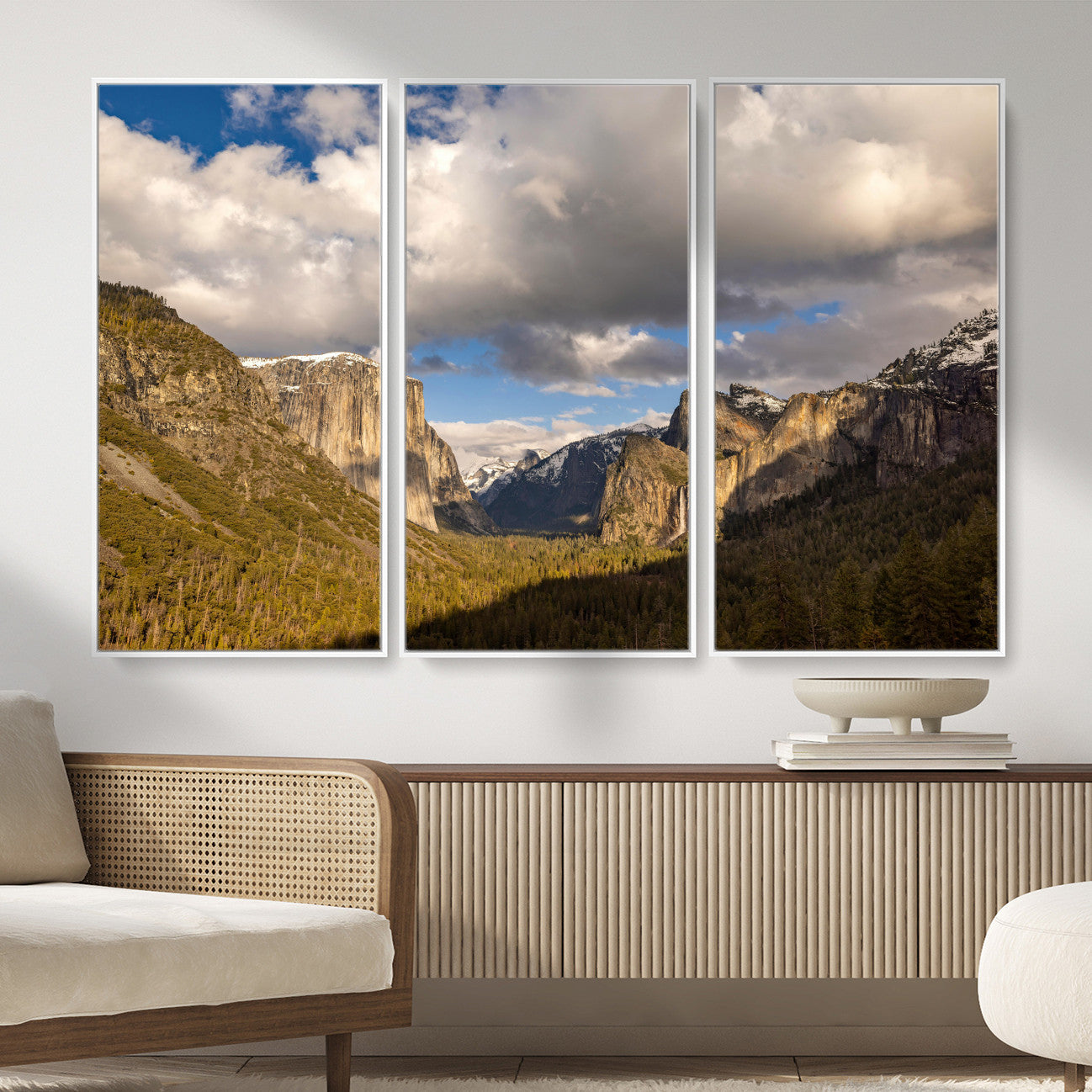 51451302-MGV-CV-36X24 - Yosemite Valley Mountain Landscape Wall Art Canvas Print, Granite Cliff Forest Valley Canvas Print, California National Park Scenic Art Printing
