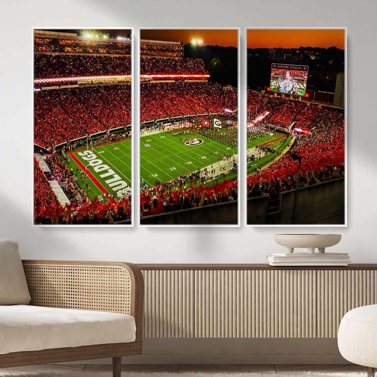 48894104-MGV-CV-36X24 - Georgia Bulldogs Stadium Wall Art Canvas Print, Sanford Stadium Night Game Panorama, College Football Crowd Wall Decor