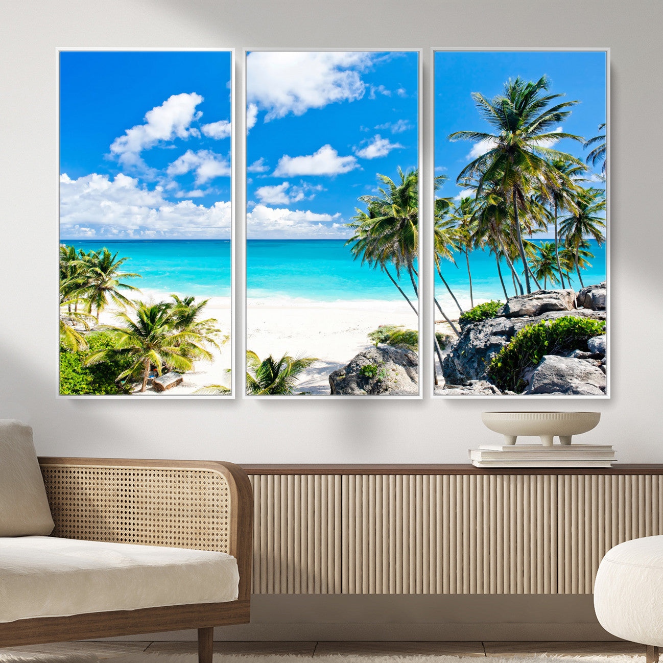 51097197-MGV-CV-36X24 - Tropical Beach Wall Art Canvas Print, Palm Tree Ocean Landscape Photography, Caribbean Coastal Artwork