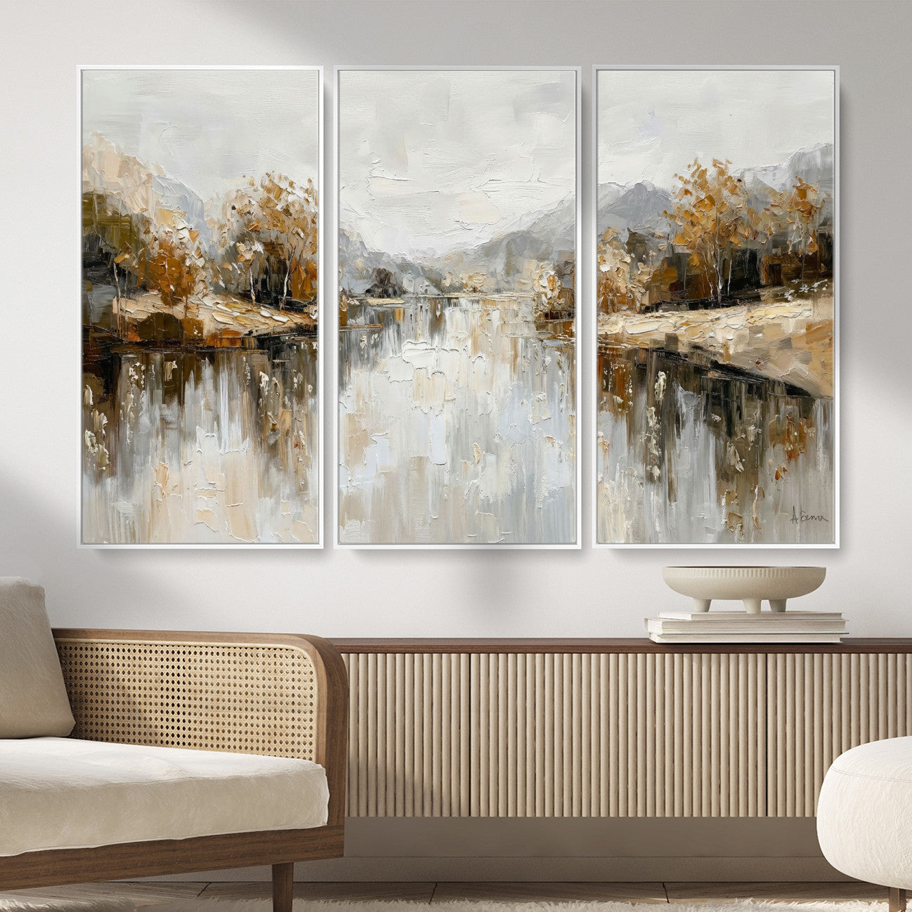 75820239-MGV-CV-36X24 - Abstract Landscape Wall Art Canvas Print, Modern Lake Printing Wall Decor for Contemporary Interiors
