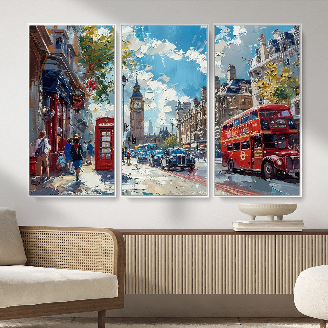 17630888-MGV-CV-36X24 - London Street Canvas Wall Art — Big Ben Red Bus Print | Oil Painting Style | UK City Wall Decor | Travel Art Gift | Living Room Print