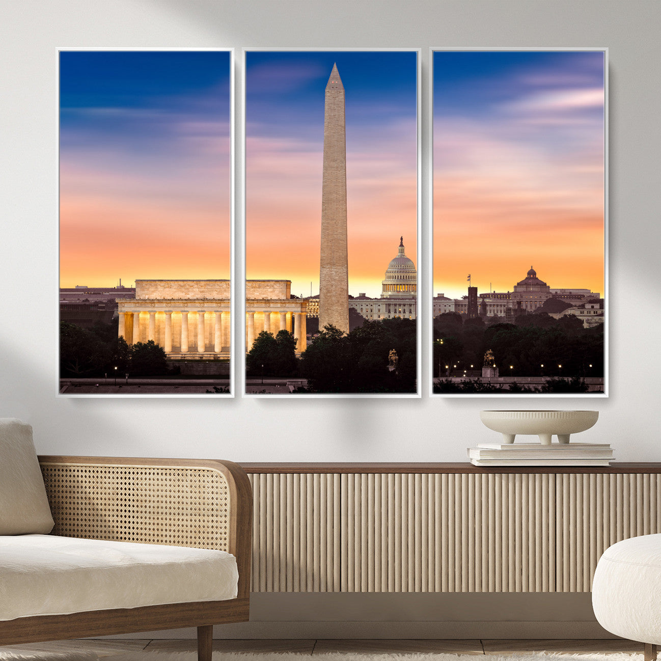 72704063-MGV-CV-36X24 - Washington DC Skyline Wall Art Canvas Print – Lincoln Memorial, Washington Monument & Capitol Artwork Print