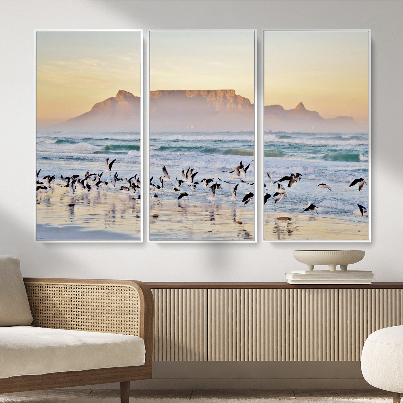 78989362-MGV-CV-36X24 - Seagulls Over Ocean Wall Art Canvas Print – Coastal Beach Landscape Artwork for Living Room Decor