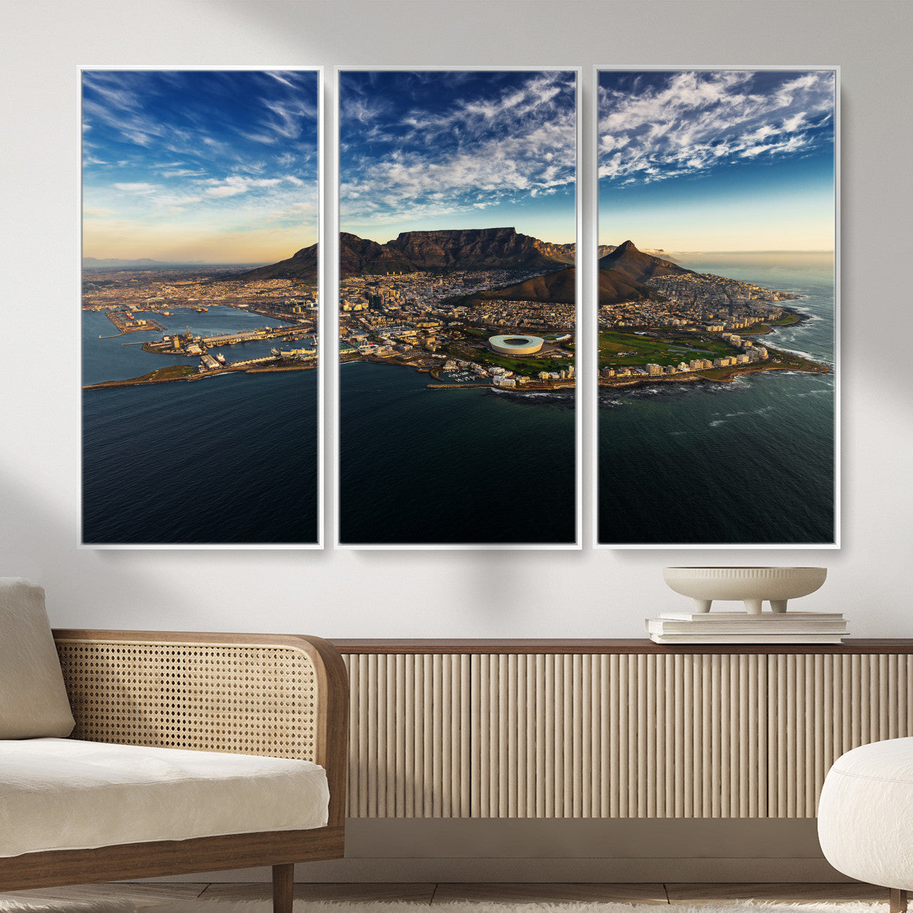 14654591-MGV-CV-36X24 - Cape Town Skyline Wall Art Canvas Print – Table Mountain Coastal Cityscape Artwork for Modern Office Decor