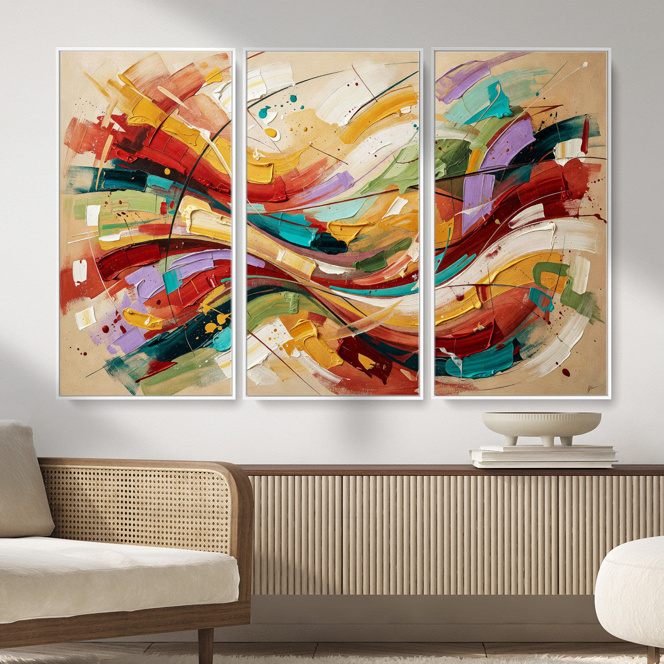 39887645-MGV-CV-36X24 - Geometric Abstract Wall Art Canvas Print, Orange Blue Abstract Expressionist Painting Print, Modern Geometric Abstract Canvas Art