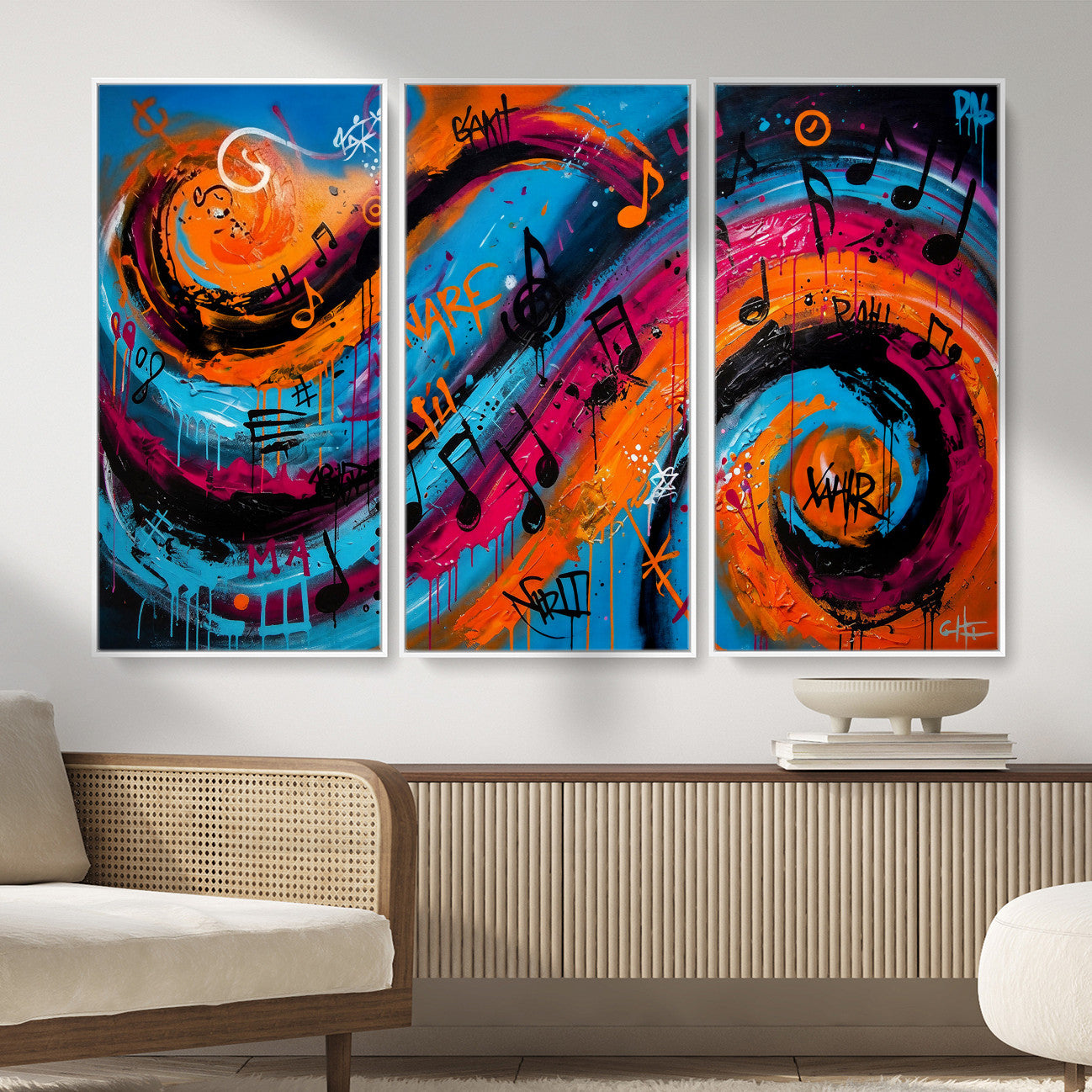 34936518-MGV-CV-36X24 - Geometric Abstract Wall Art Canvas Print, Orange Blue Abstract Expressionist Painting Print, Modern Geometric Abstract Canvas Art