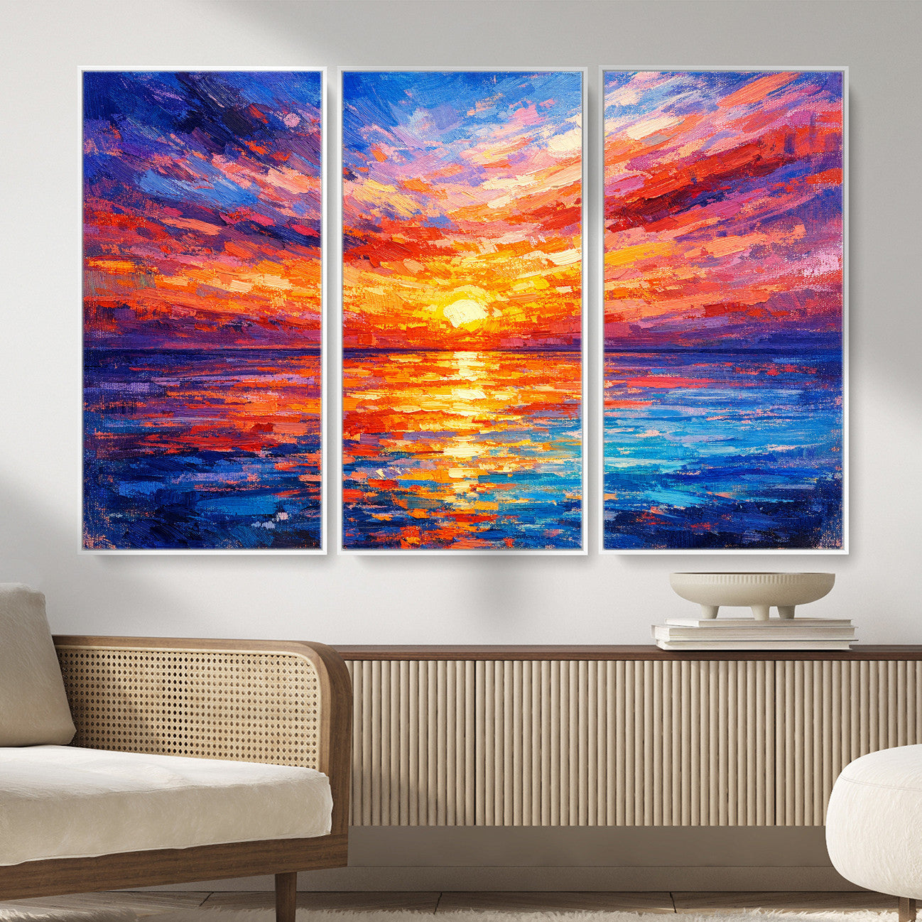 54915078-MGV-CV-36X24 - Colorful Knife Ocean Sunset Canvas — Orange Pink Teal Expressionist Sea Print | Colorful Coastal Wall Art | Vibrant Beach Decor Gift