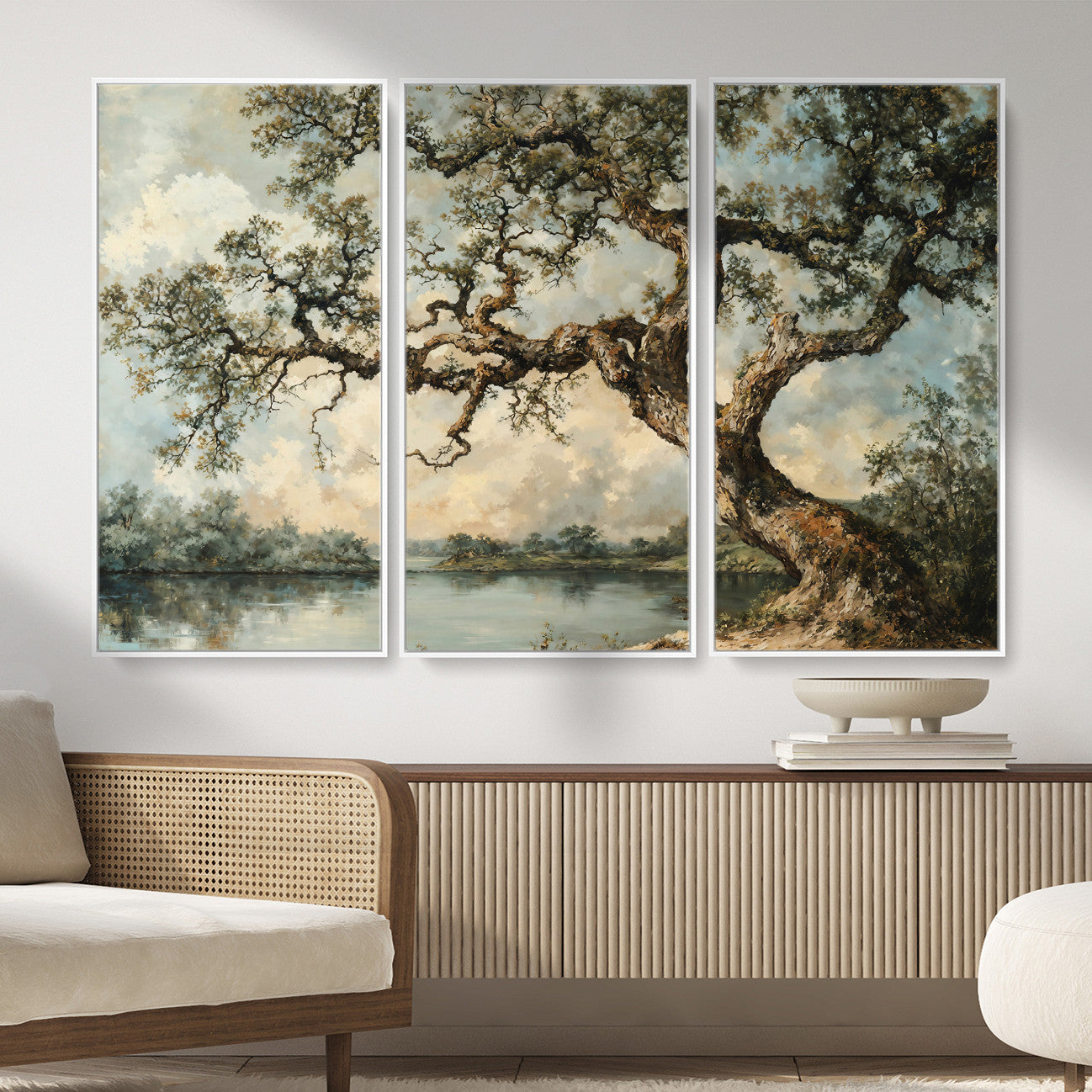 63857726-MGV-CV-36X24 - Old Oak Tree Canvas Wall Art, Turner Inspired Romantic Landscape Print, Vintage Nature Painting, Living Room Wall Decor, Antique Style Tree Art