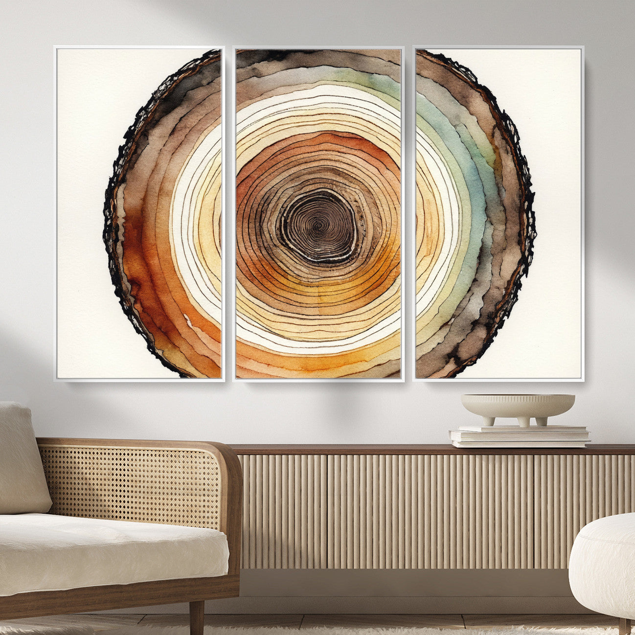 13719680-MGV-CV-36X24 - Natural Wood Slice Wall Art Canvas Print, Tree Ring Wall Art, Framed Abstract Nature Wall Decor, Earth Tone Statement Canvas Print