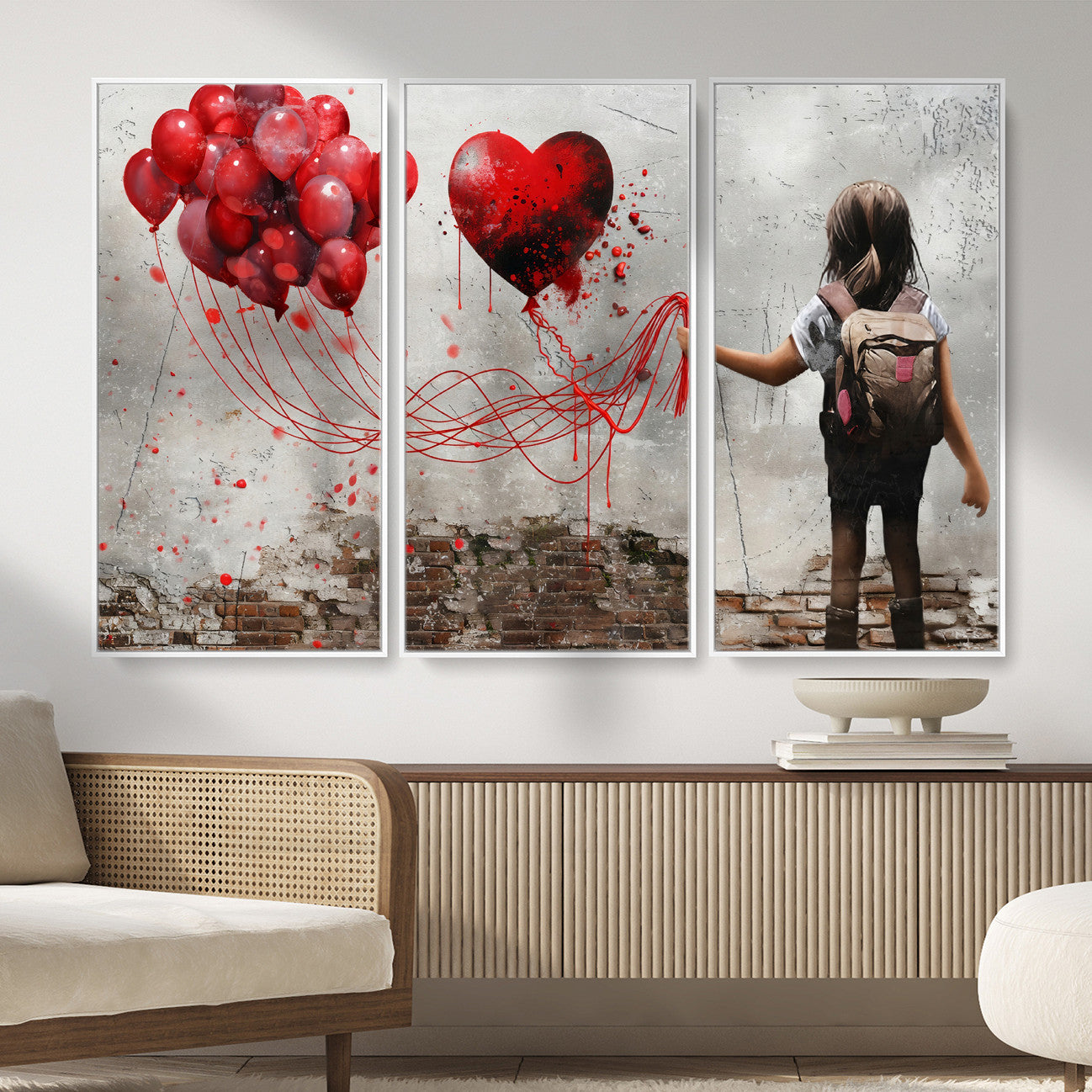 2162830T-MGV-CV-36X24 - Girl Graffiti Wall Art Canvas Print, Red Balloon Heart Street Art, Urban Love Artwork for Living Room Bedroom Hallway Office, Modern Abstract Canvas Wall Decor Home Decor