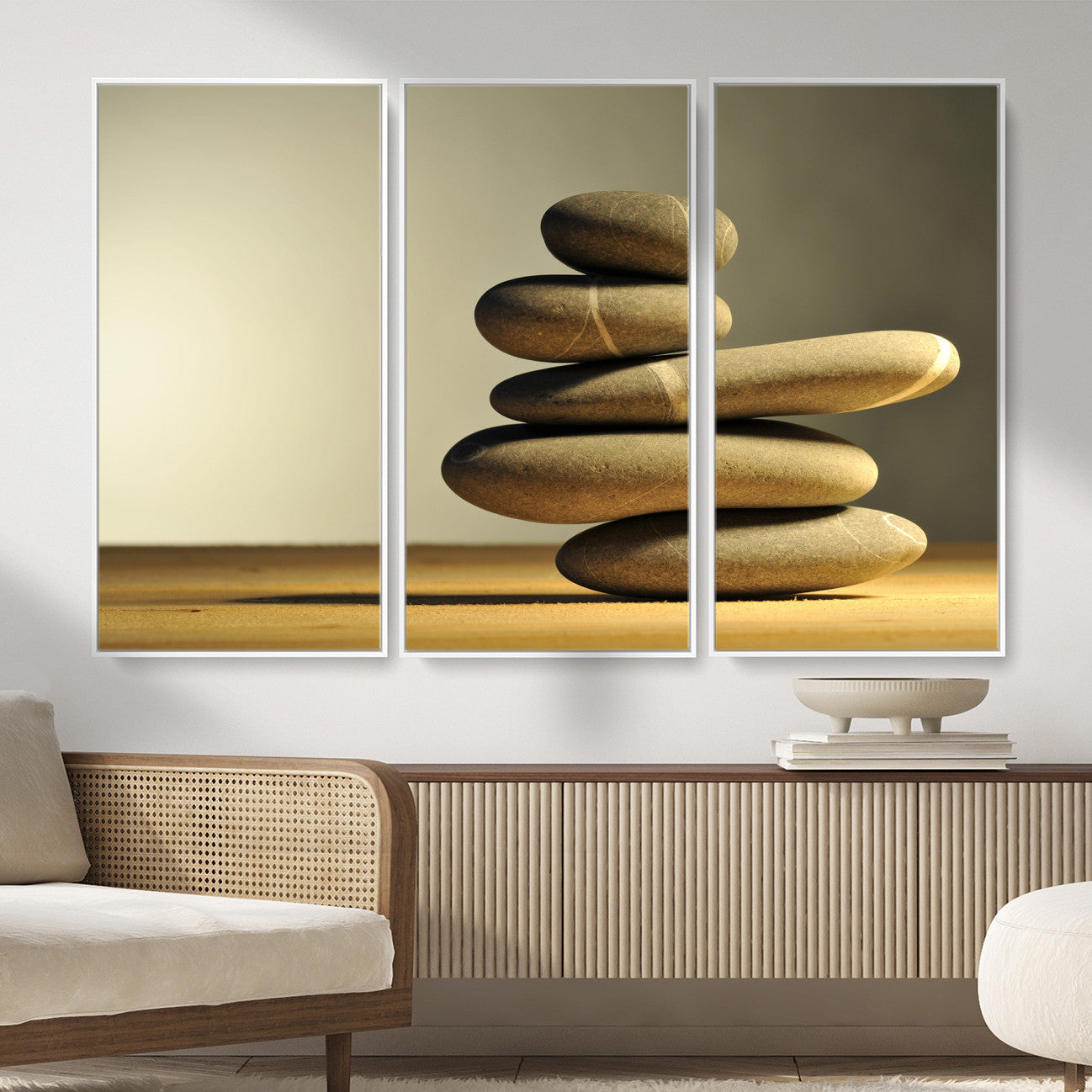 85424263-MGV-CV-36X24 - Zen Stone Wall Art Canvas Print, Balanced Rock Stack Framed Spa Artwork, Minimalist Meditation Decor for Living Room Bedroom Office Bathroom