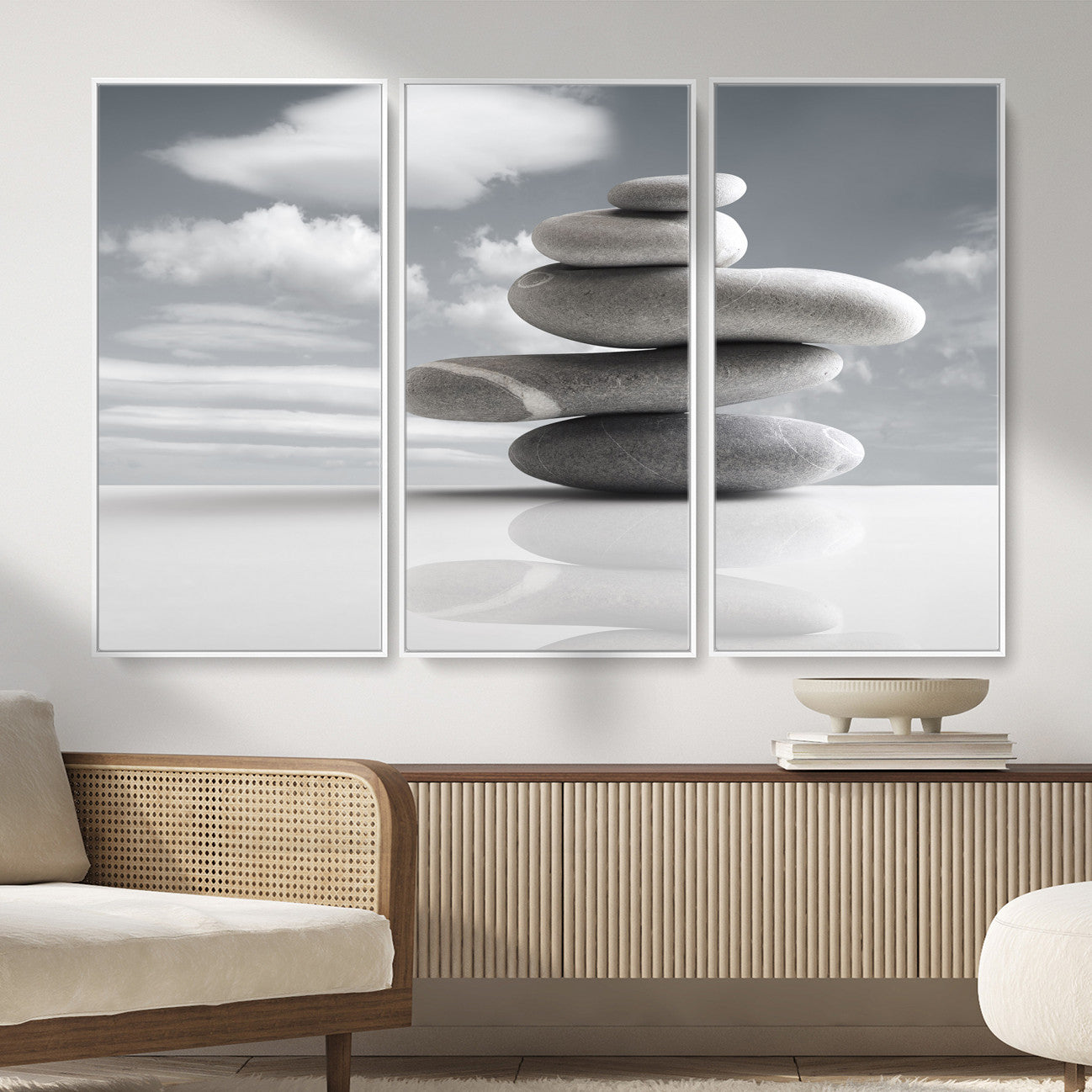 86426188-MGV-CV-36X24 - Zen Stone Wall Art Canvas Print, Balanced Rock Stack Framed Spa Artwork, Minimalist Meditation Decor for Living Room Bedroom Office Bathroom
