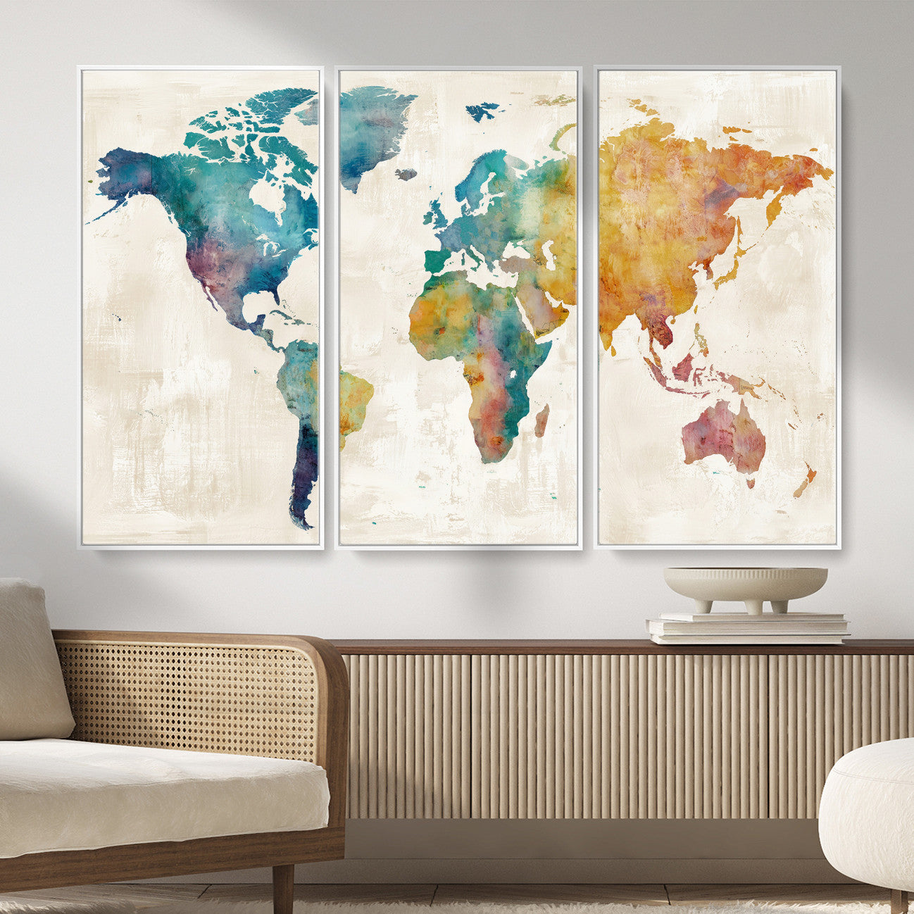 56556018-MGV-CV-36X24 - Watercolor World Map Canvas Wall Art Print – Abstract Colorful Travel Wall Decor