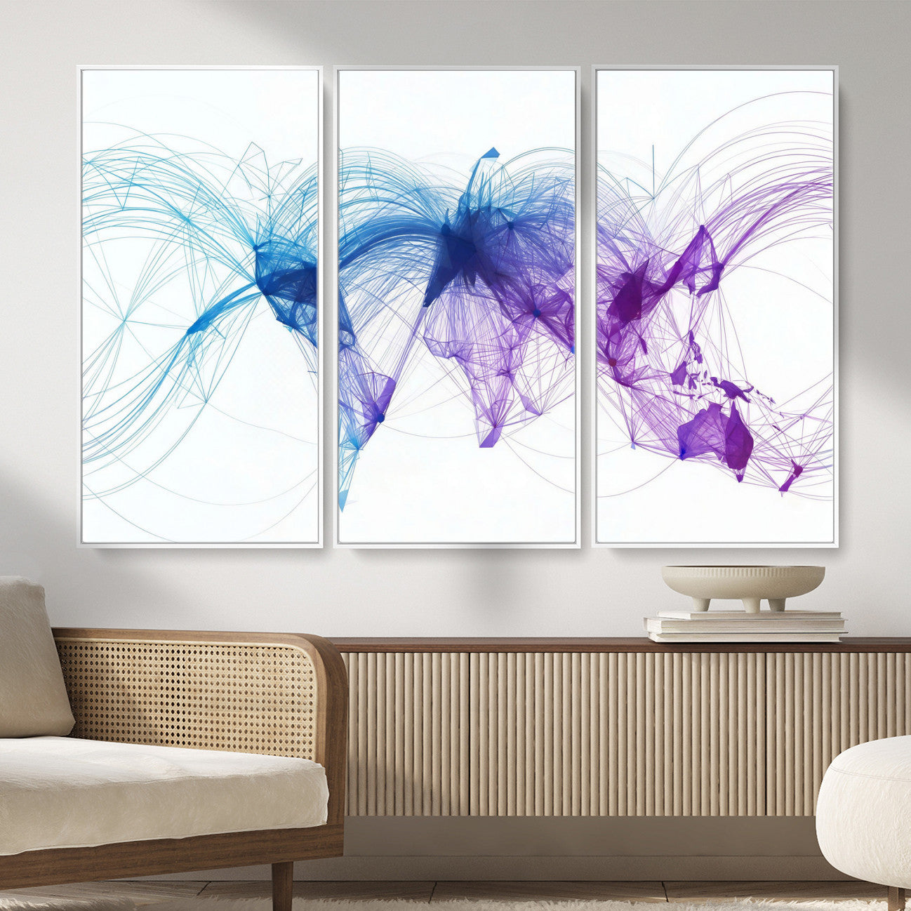75155491-MGV-CV-48X32-3P - Global Flight Routes Map Canvas Wall Art, Worldwide Aviation Network Print, International Air Travel Wall Decor