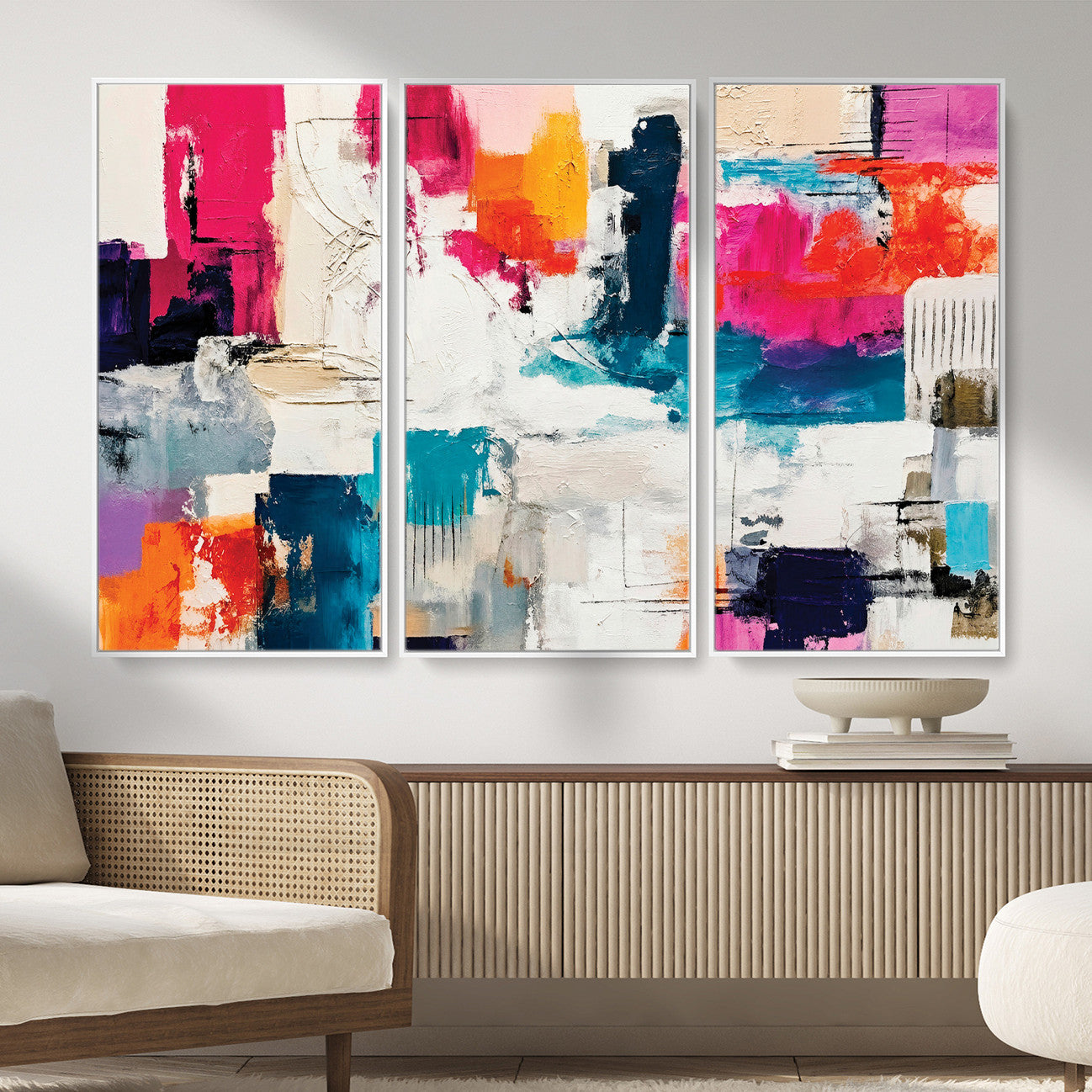 57864023-MGV-CV-36X24 - Blue Teal Abstract Canvas Wall Art | Modern Textured Painting Print, Navy Orange White Contemporary Art, Neutral Living Room Decor, Office Art