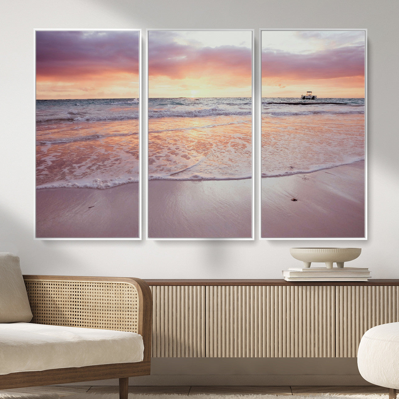 44765395-MGV-CV-36X24 - Beach Sunset Canvas Wall Art Print, Ocean Waves Landscape, Coastal Photography, Seascape Wall Decor, Ready to Hang
