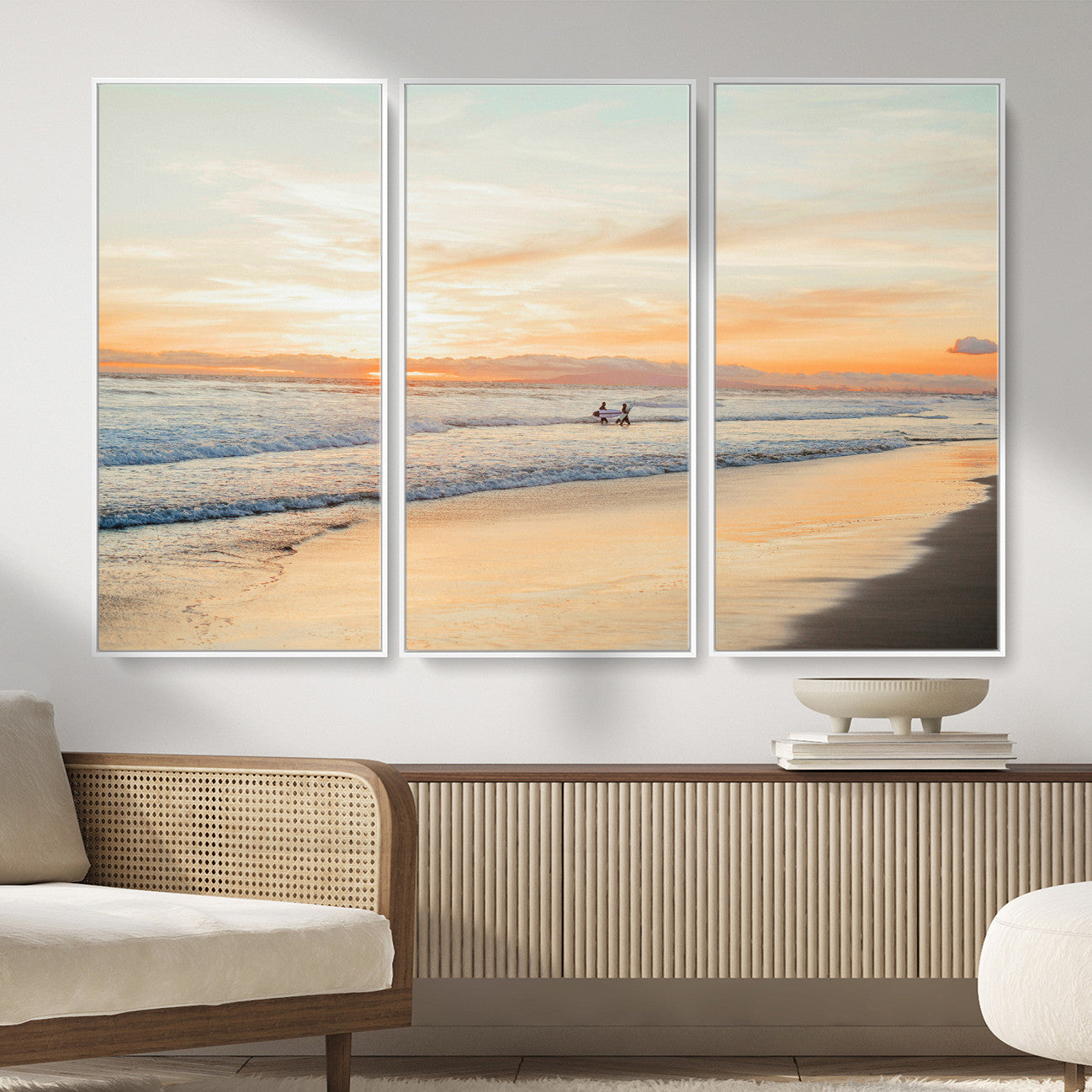 38131619-MGV-CV-36X24 - Beach Sunset Canvas Wall Art Print | Ocean Waves Landscape, Coastal Photography, Seascape Wall Decor, Ready to Hang