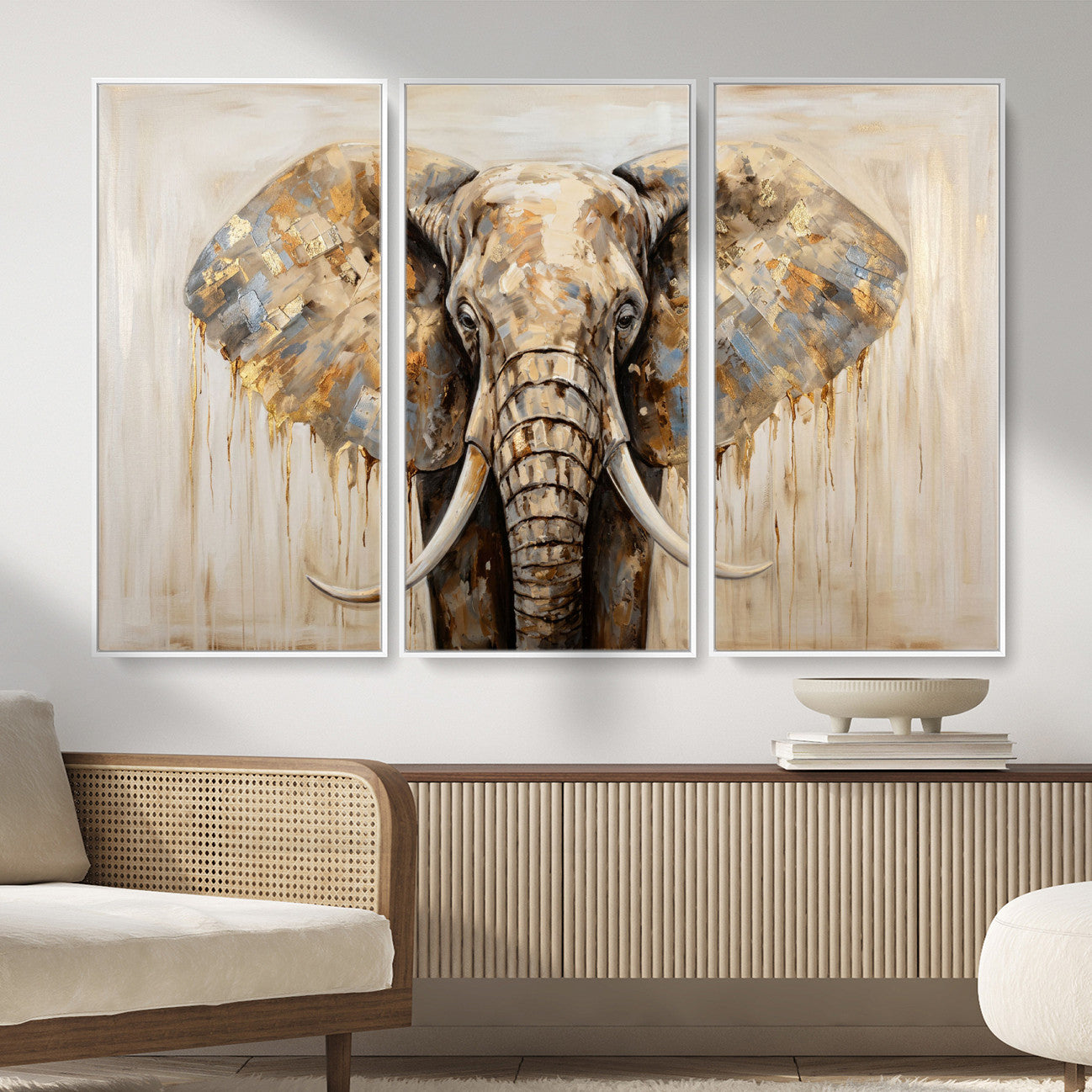 95819221-MGV-CV-36X24 - Gold Leaf Elephant Canvas Wall Art Abstract African Wildlife Painting Print