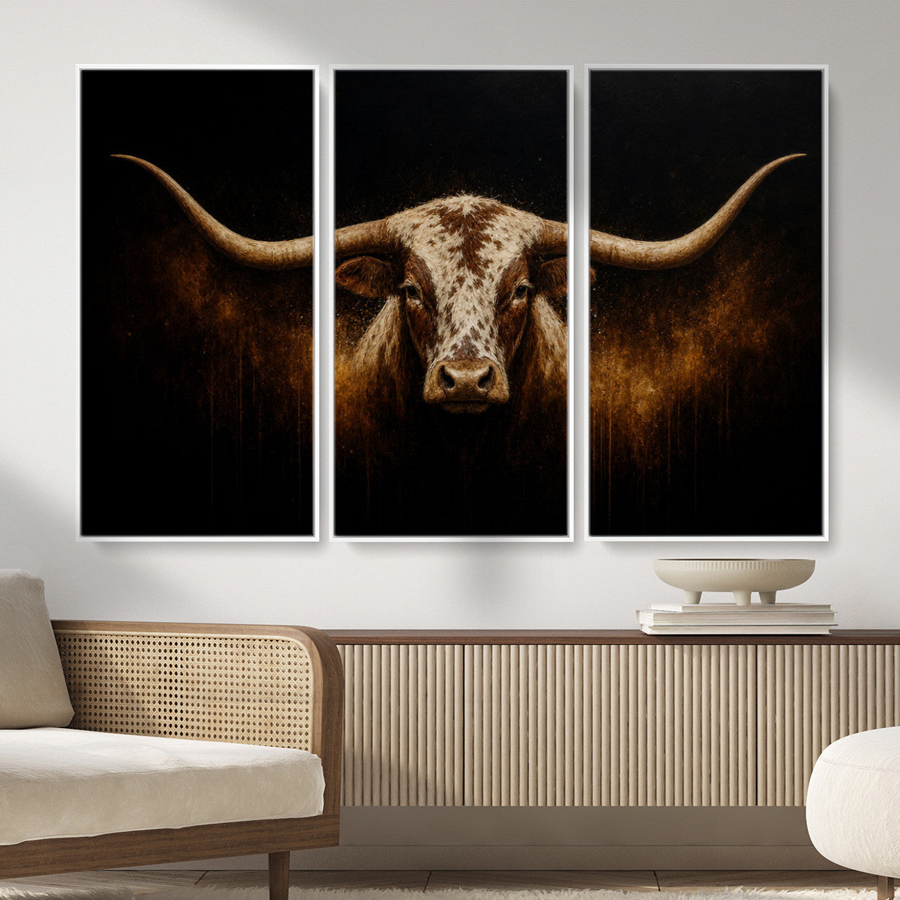 12628958-MGV-CV-36X24 - Texas Longhorn Canvas Wall Art Moody Western Bull Oil Painting Print