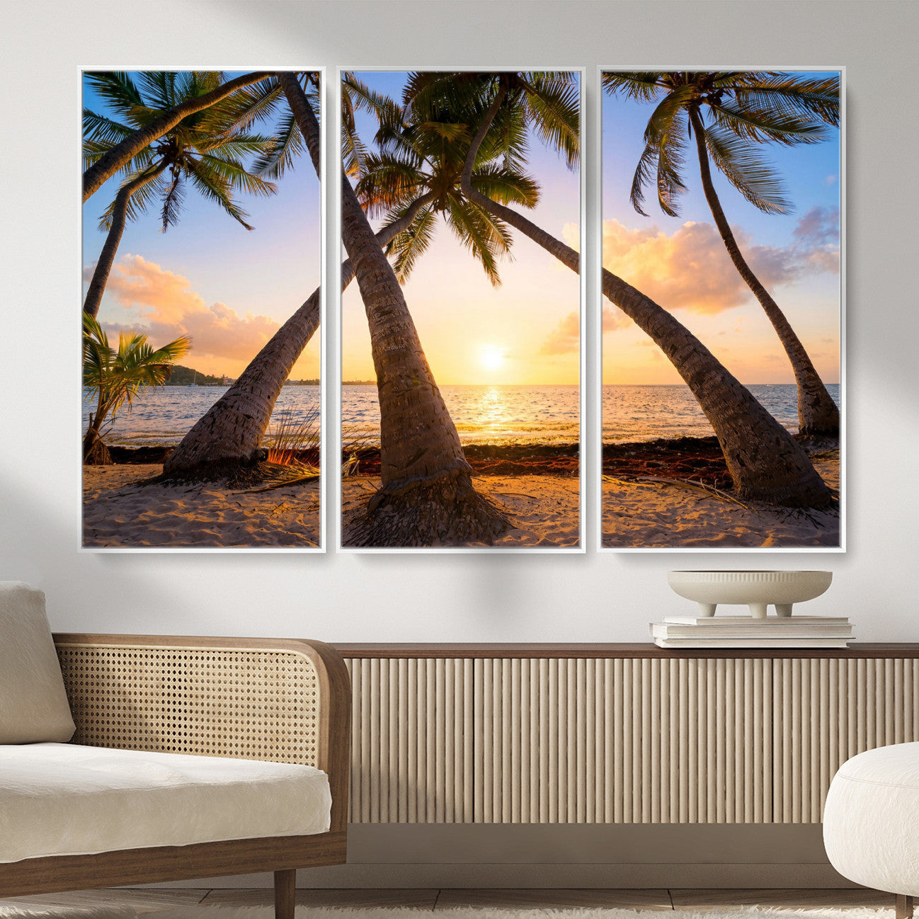 75123213-MGV-CV-36X24 - Tropical Island Coconut Palm Trees Sunset Wall Art Canvas Print - Turquoise Beach Print for Nautical Home Decor