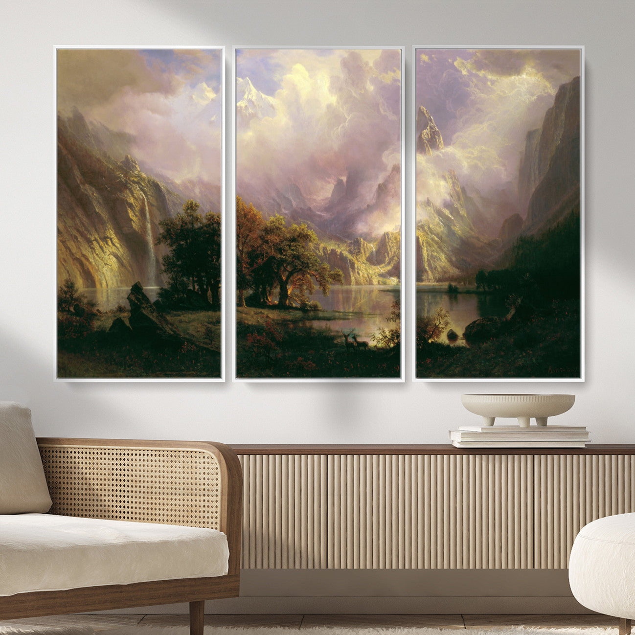 49189463-MGV-CV-36X24 - Albert Bierstadt Rocky Mountain Landscape Wall Art Canvas Print, Classic Fine Art Painting Print