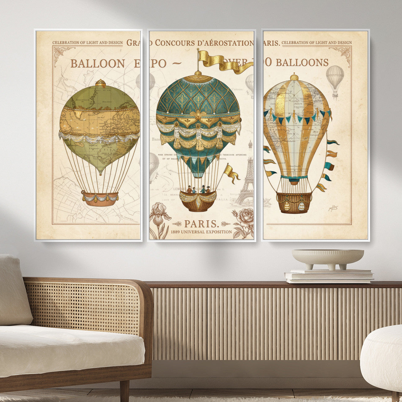 31530449-MGV-CV-36X24 - Kimberly Allen Paris Balloon Expo Wall Art Canvas Print, Vintage 1889 French Hot Air Balloon Poster