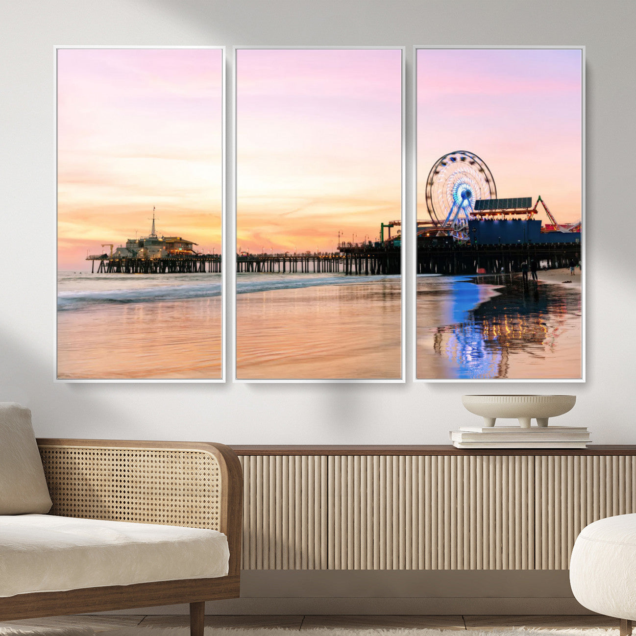 27381272-MGV-CV-36X24 - Santa Monica Pier Sunset Beach Wall Art Canvas Print, California Ferris Wheel Photo Print