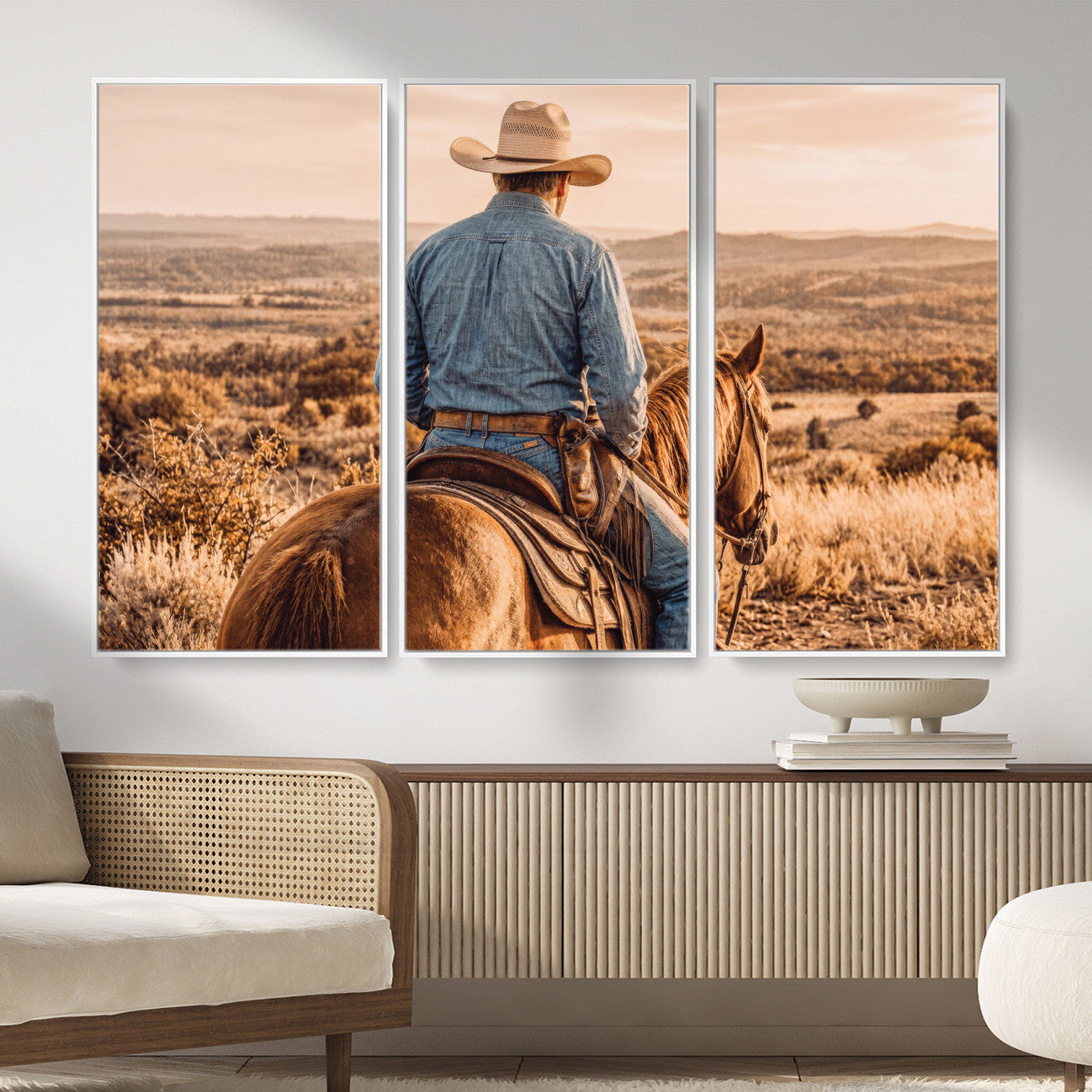 62076449-MGV-CV-36X24 - Texas Cowboy and Horse Print for Western Wall Art Decor for Farmhouse