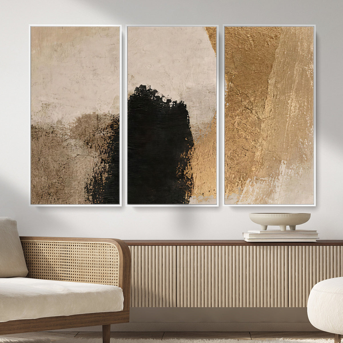36003778-MGV-CV-48X32-3P - Mid Century Modern Geometric Canvas Wall Art, Abstract Triptych Print