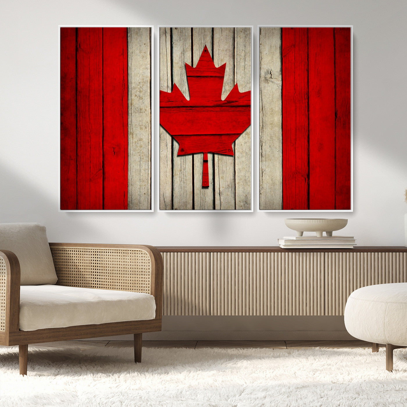 22674-MGV-CV-36X24-Rustic Canada Flag Wall Art – Framed Canadian Flag Canvas Print, Vintage Wood Texture Home or Office Decor