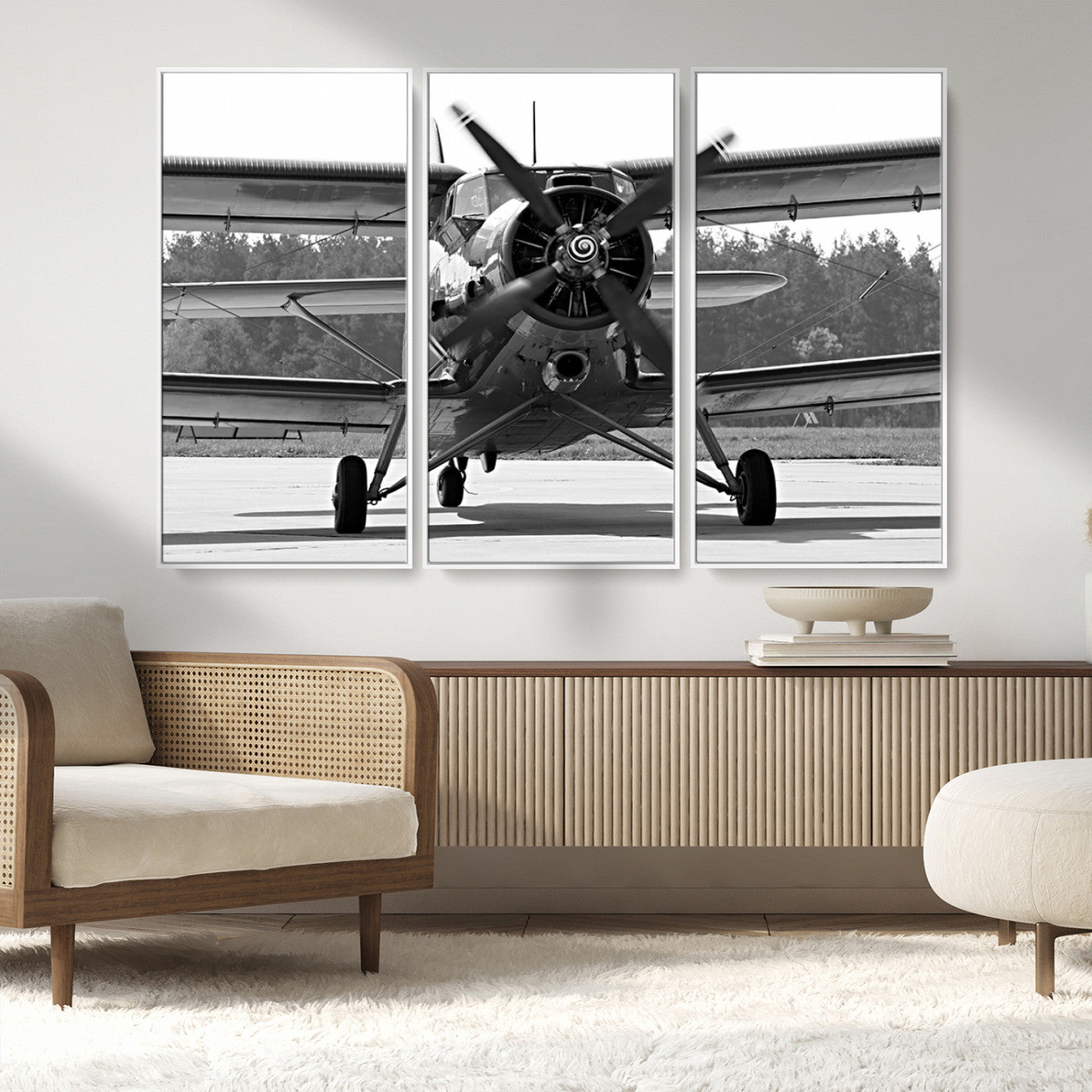 74816-MGV-FC-48X32-3P_White-Wall Art Old War Plane Canvas Print