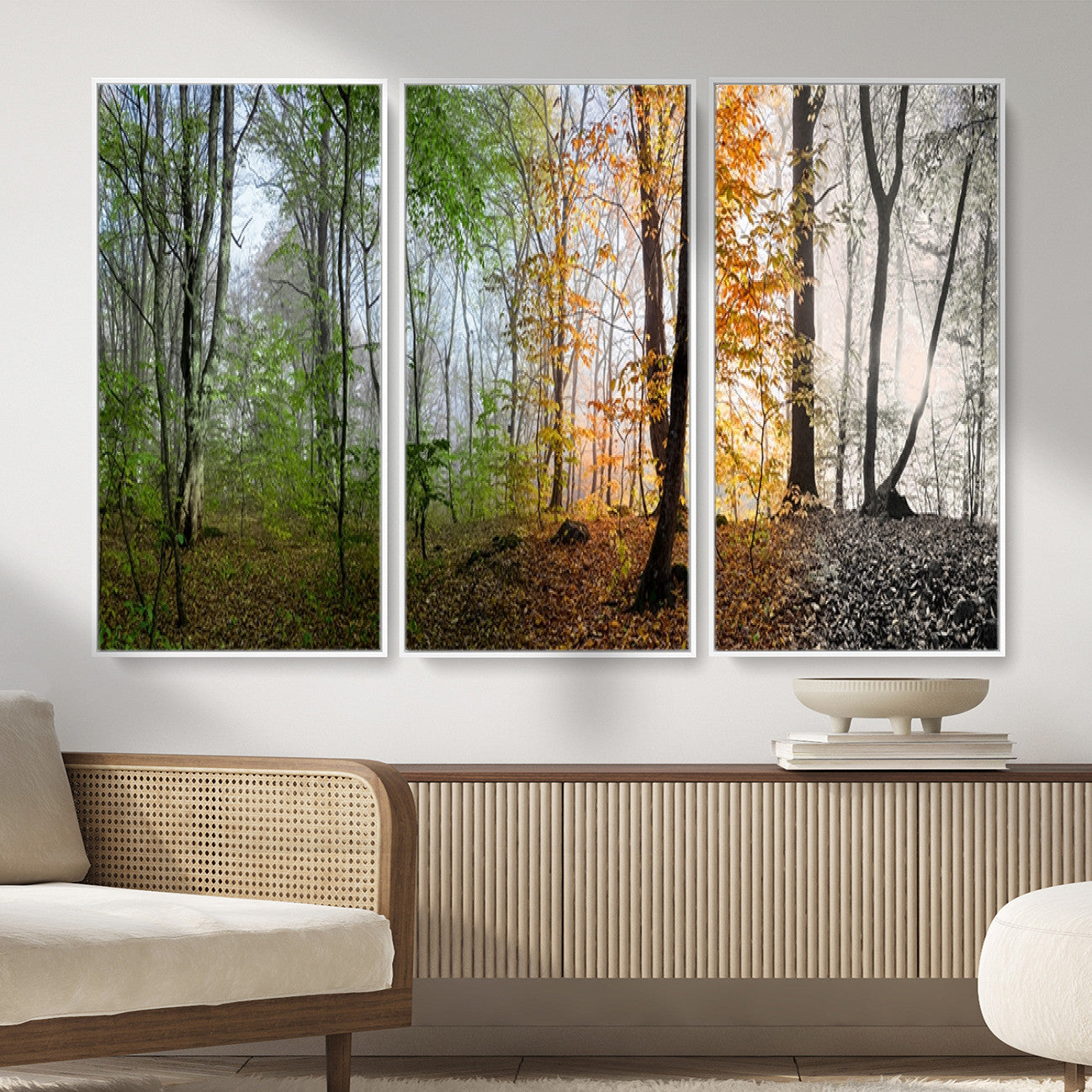 95317-MGV-CV-36X24 - Four Seasons Wall Art Forest Canvas Print – Triptych Seasonal Nature Print – Landscape Decor for Living Room