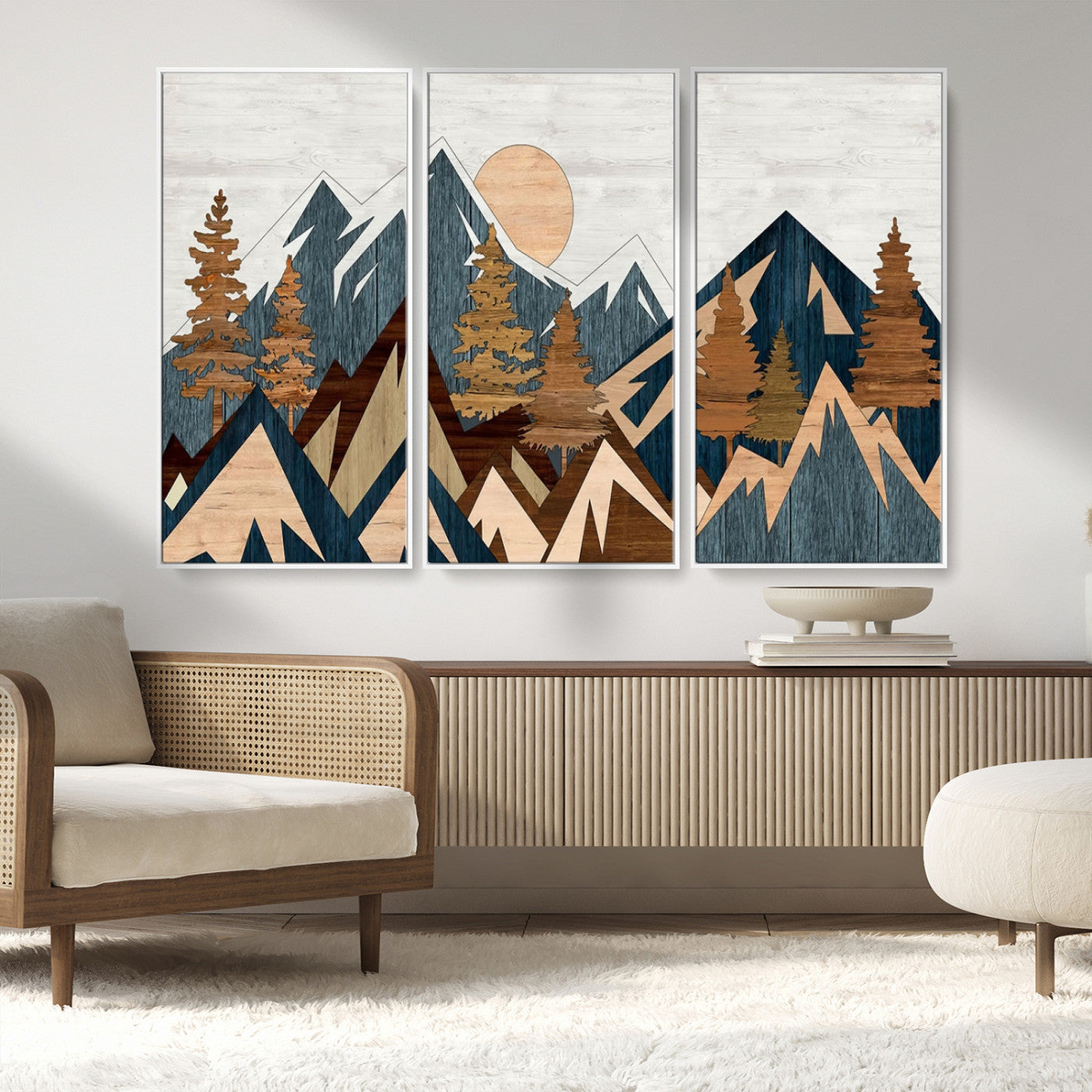 91467-MGV-CV-36X24-Abstract Wood Panel Effect Mountain Range Top Wall Art Canvas Print