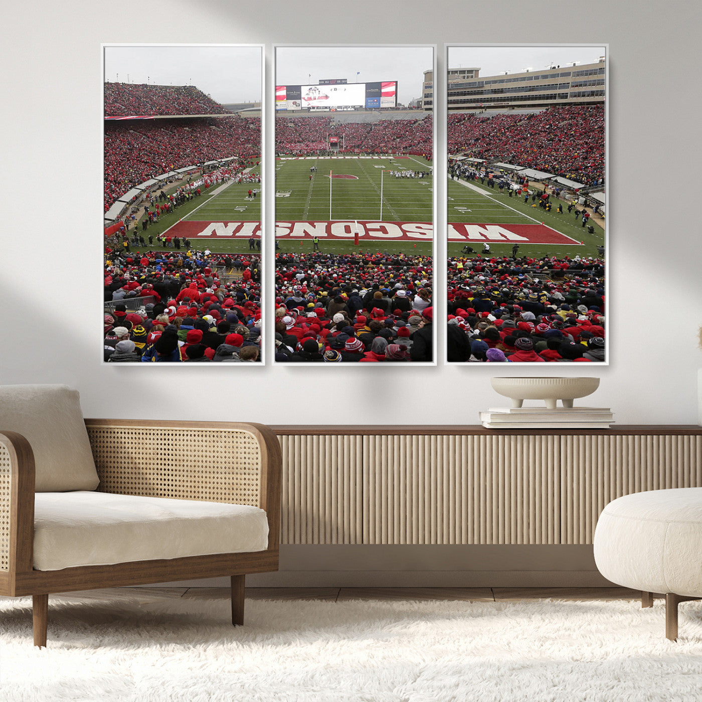 23461-MGV-FC-48X32-3P_White-Wisconsin Badgers Team Print Canvas - Madison Camp Randall Stadium Wall Art Canvas Print