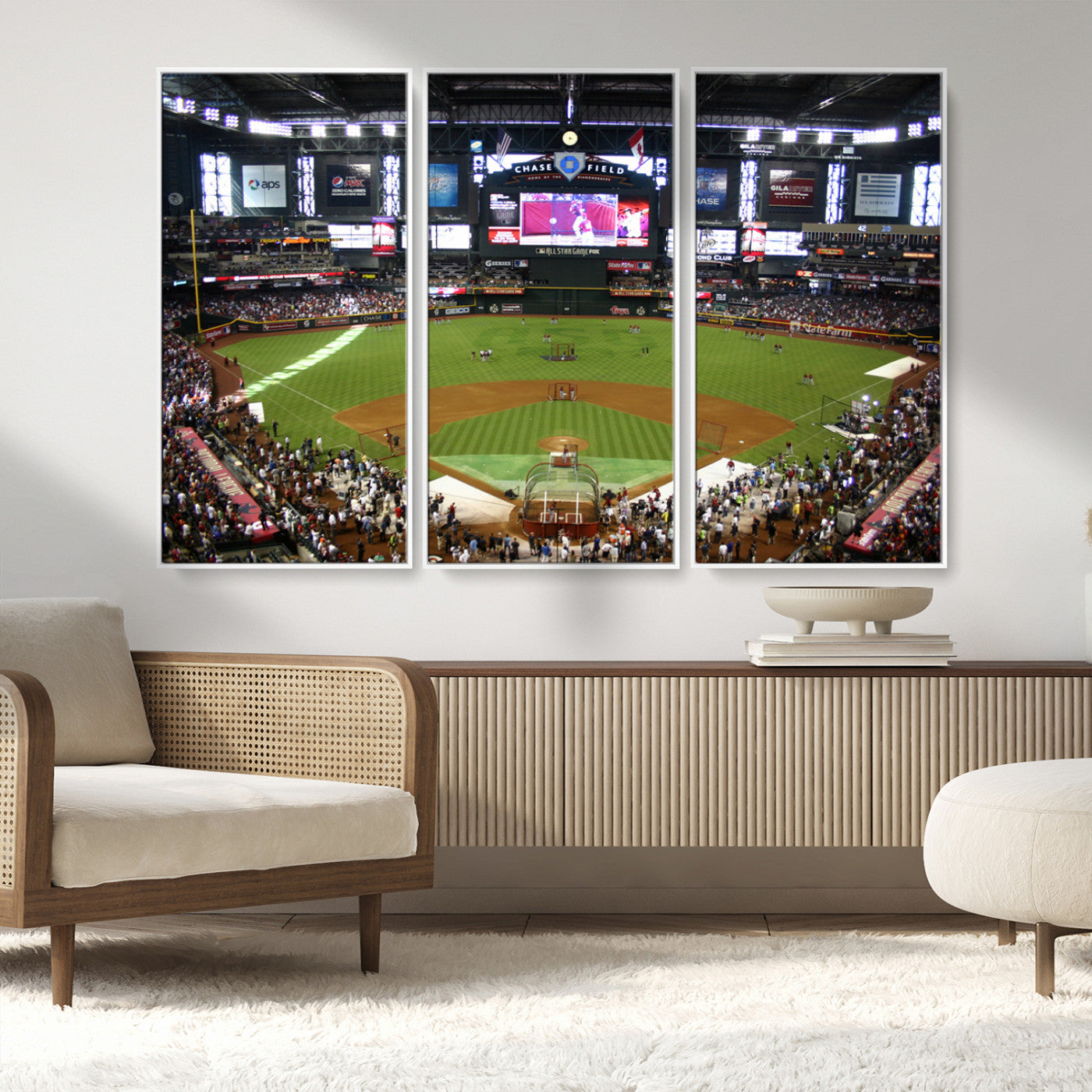 91630-MGV-FC-48X32-3P_White-Arizona Diamondbacks Baseball Team Print - Phoenix Chase Field Baseball Stadium Wall Art Canvas